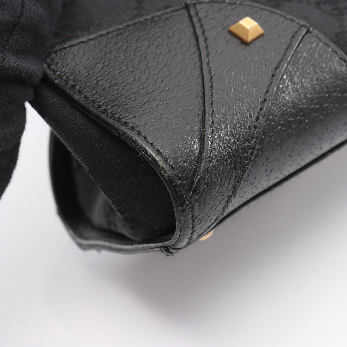 GGキャンバス ハンドバッグ キャンバス レザー ブラック グッチ バッグ GUCCI