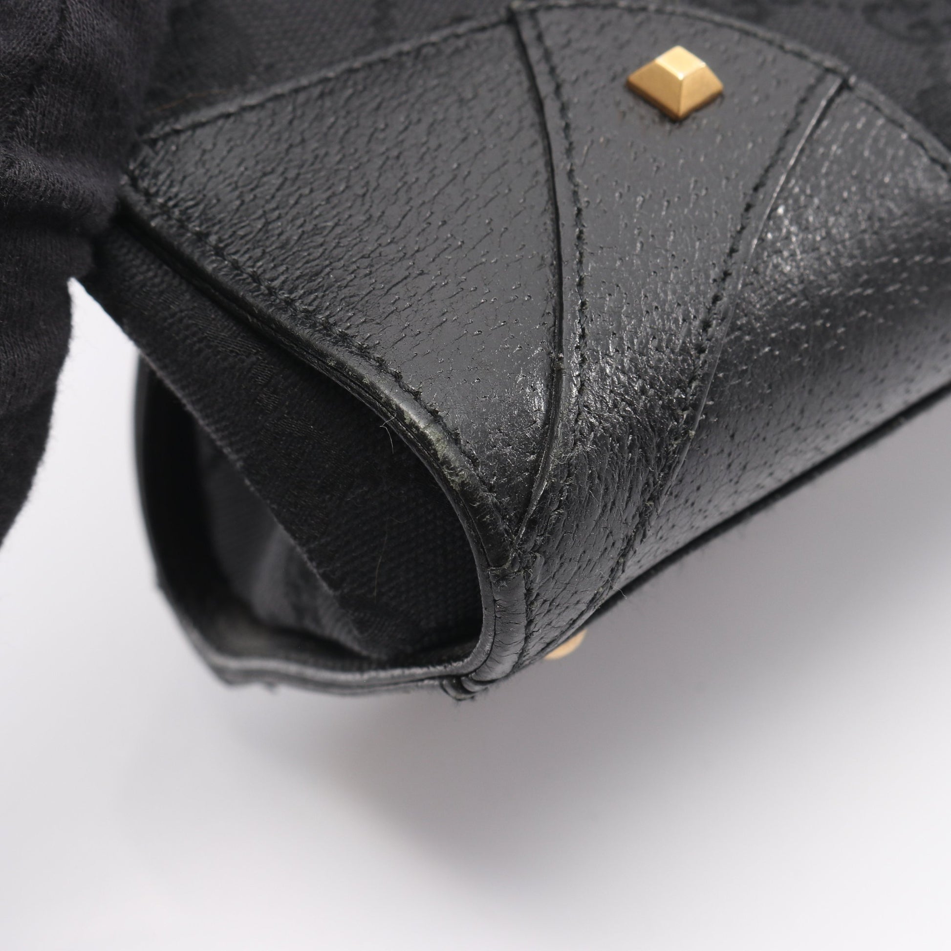 GGキャンバス ハンドバッグ キャンバス レザー ブラック グッチ バッグ GUCCI