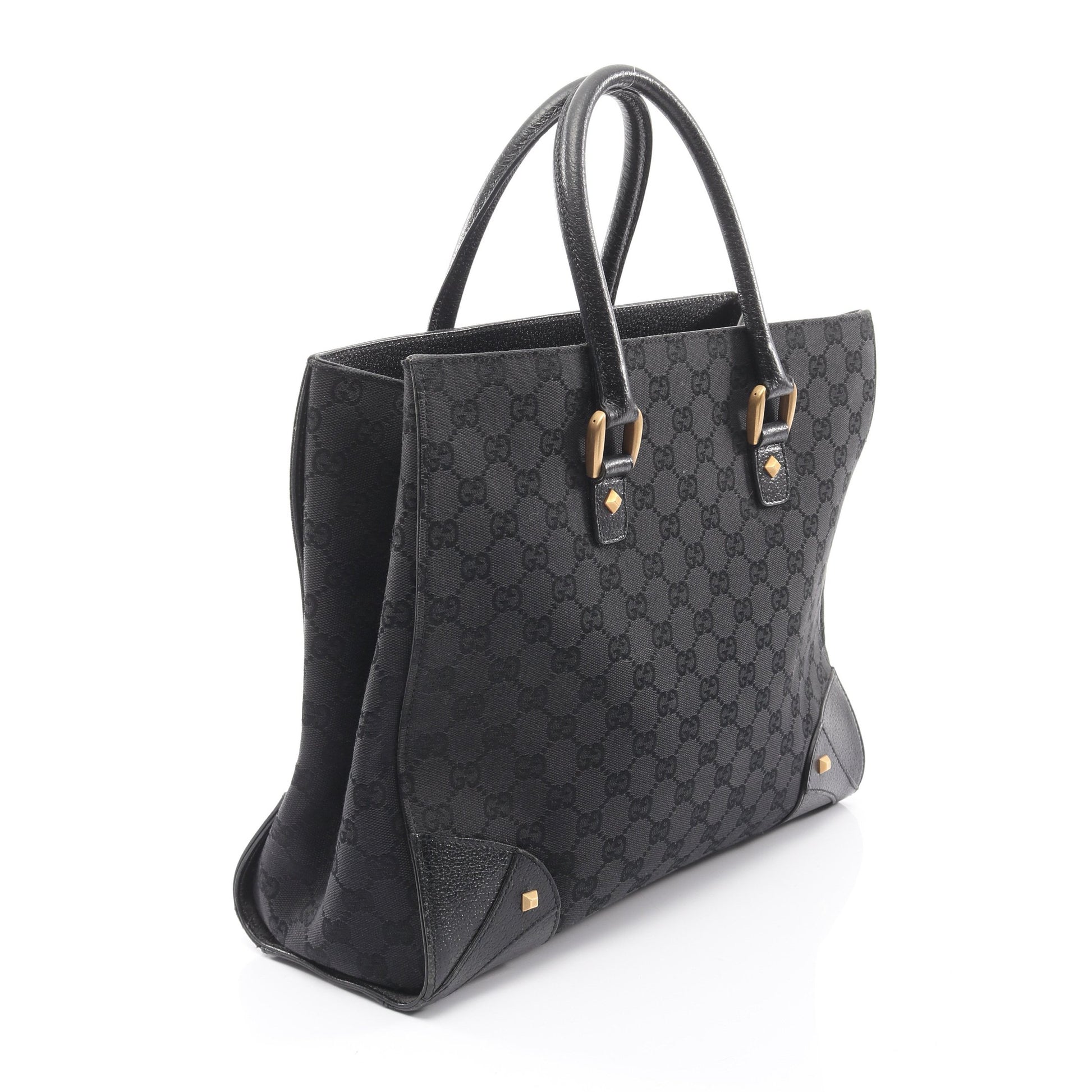 GGキャンバス ハンドバッグ キャンバス レザー ブラック グッチ バッグ GUCCI