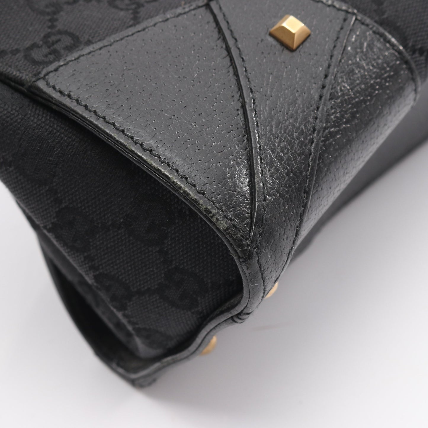 GGキャンバス ハンドバッグ キャンバス レザー ブラック グッチ バッグ GUCCI