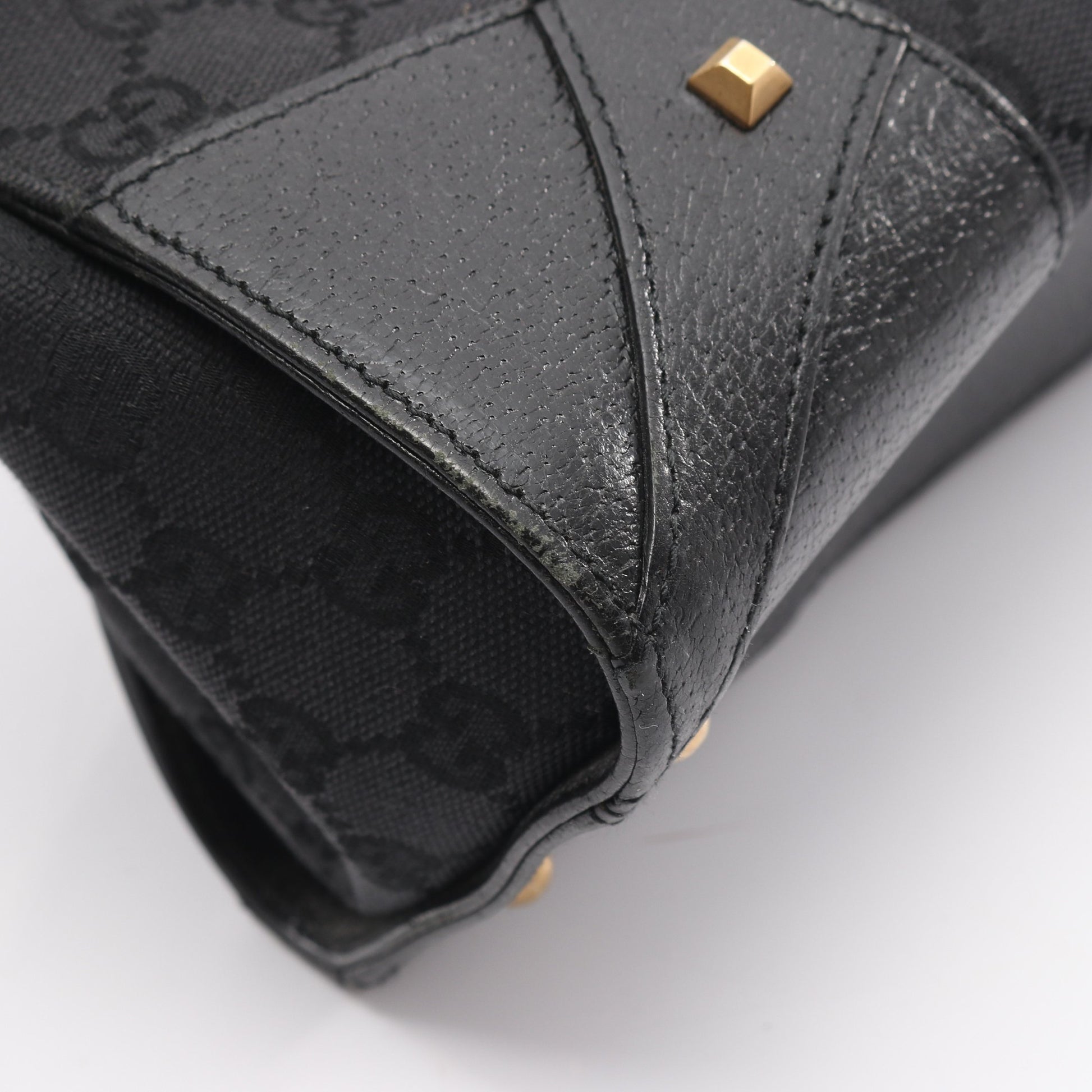 GGキャンバス ハンドバッグ キャンバス レザー ブラック グッチ バッグ GUCCI
