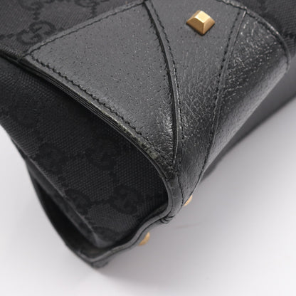 GGキャンバス ハンドバッグ キャンバス レザー ブラック グッチ バッグ GUCCI