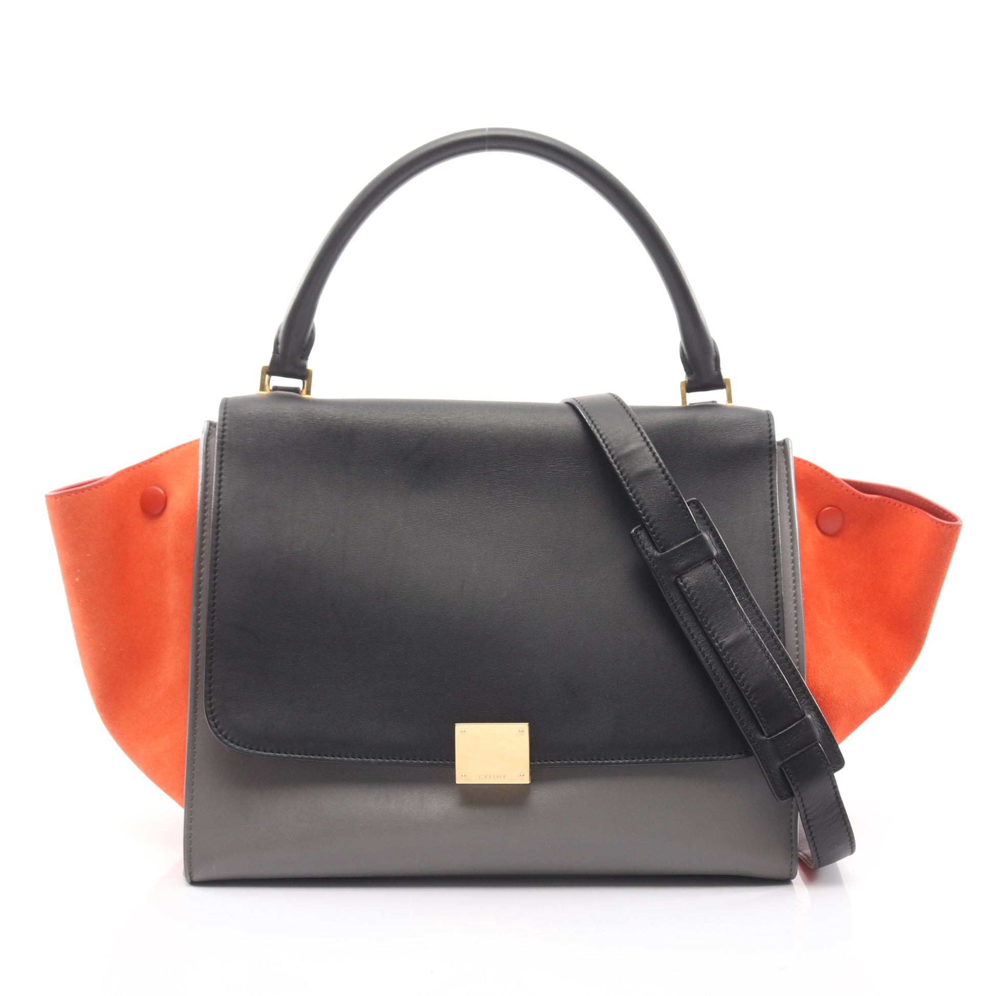 トラペーズ ミディアム ハンドバッグ レザー スエード ブラック オレンジブラウン グレー 2WAY セリーヌ バッグ CELINE