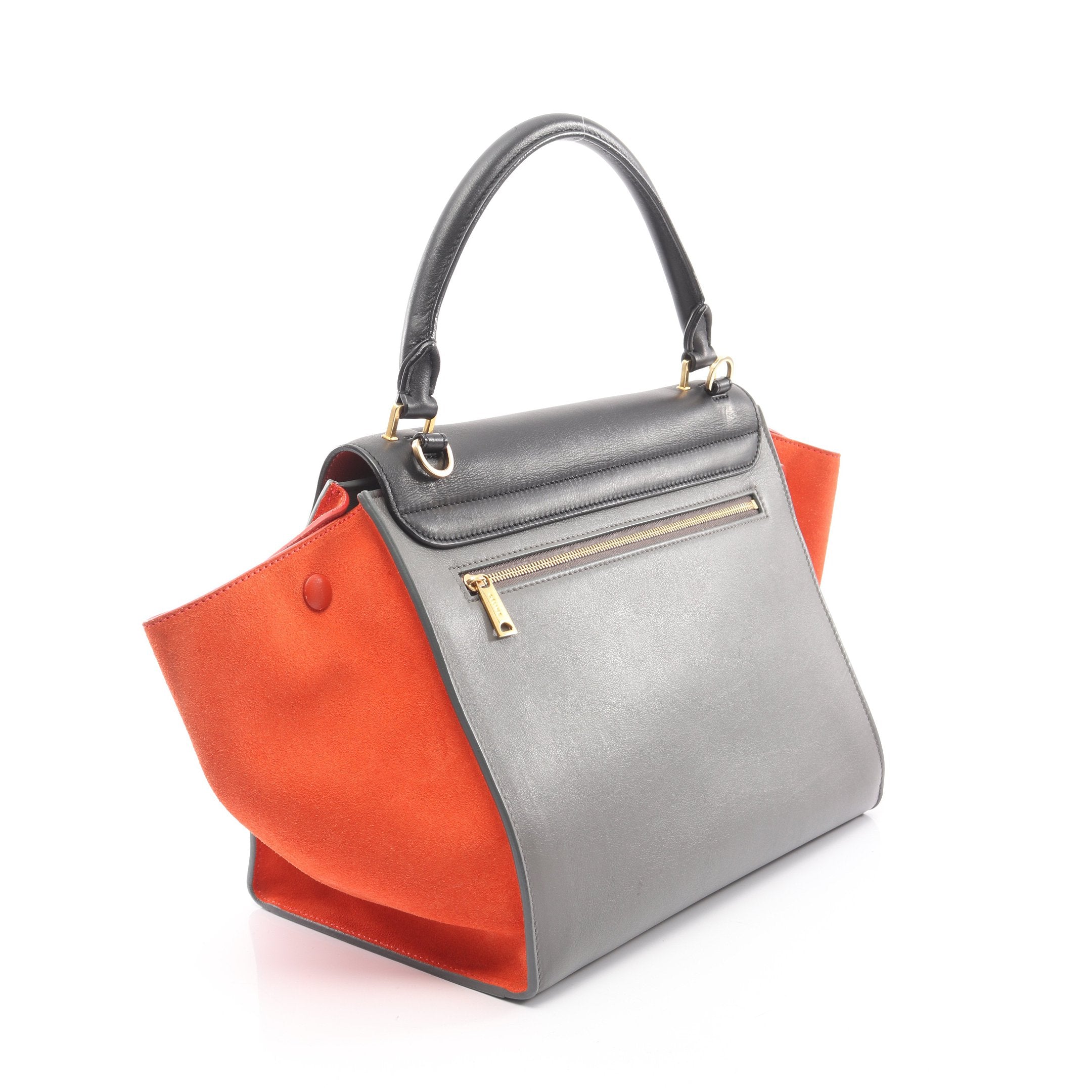 トラペーズ ミディアム ハンドバッグ レザー スエード ブラック