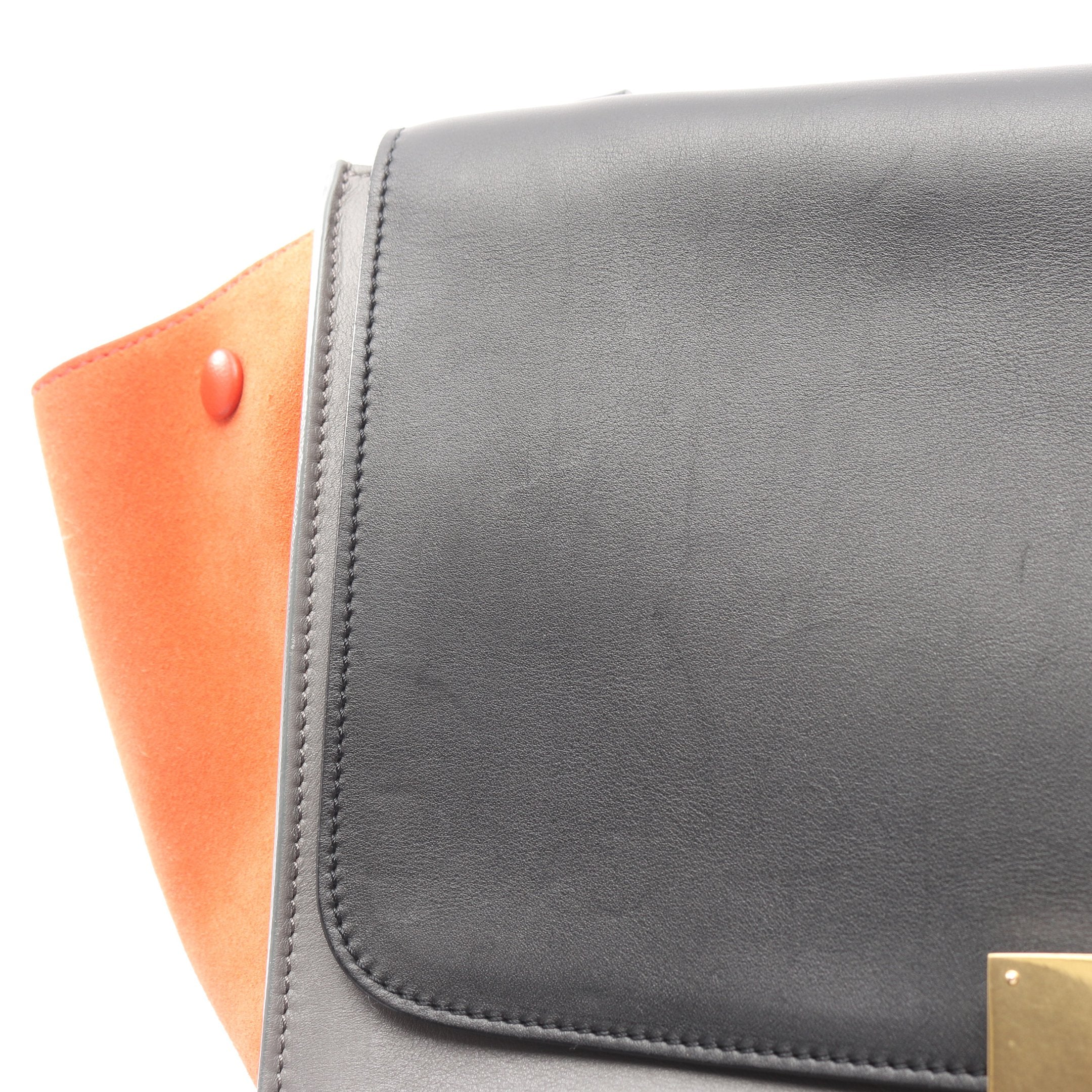 トラペーズ ミディアム ハンドバッグ レザー スエード ブラック