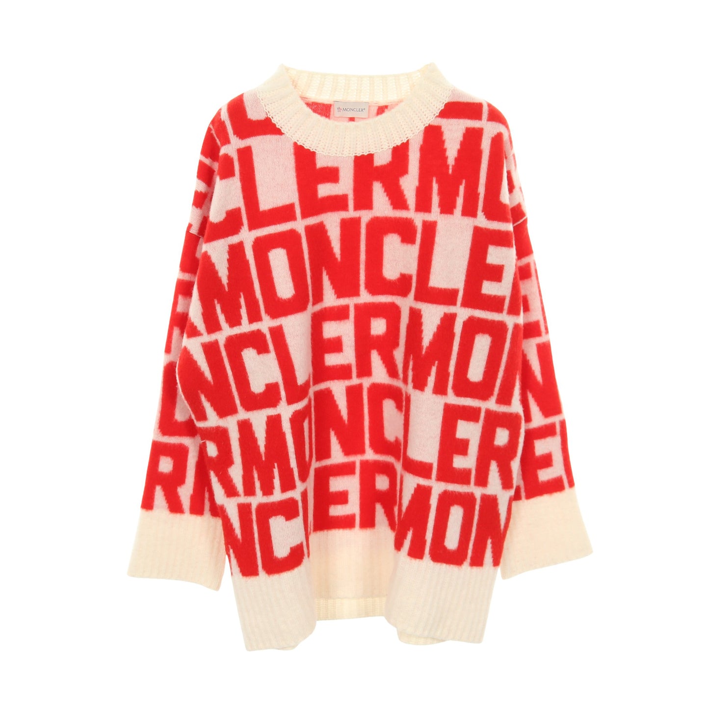 ロゴ柄 ニット ウール レッド アイボリー モンクレール トップス MONCLER