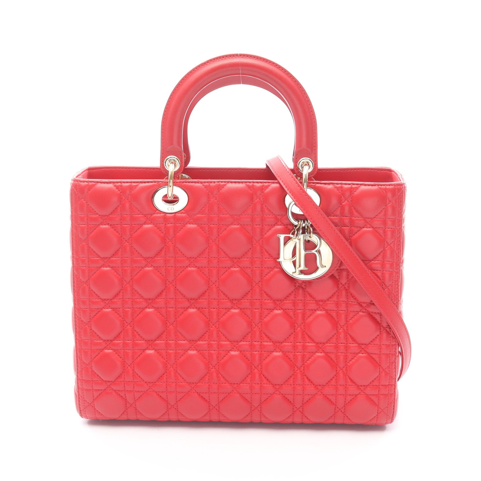 レディディオール ラージ カナージュ ハンドバッグ レザー レッド 2WAY クリスチャンディオール バッグ Christian Dior