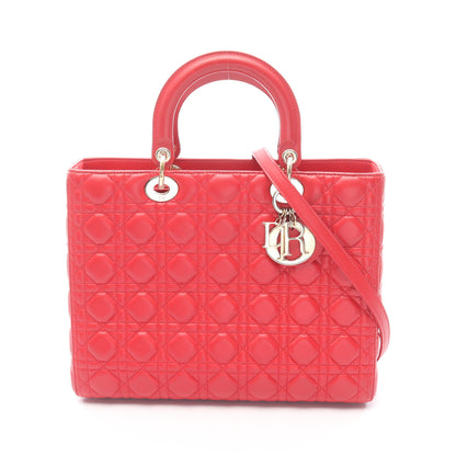 レディディオール ラージ カナージュ ハンドバッグ レザー レッド 2WAY クリスチャンディオール バッグ Christian Dior
