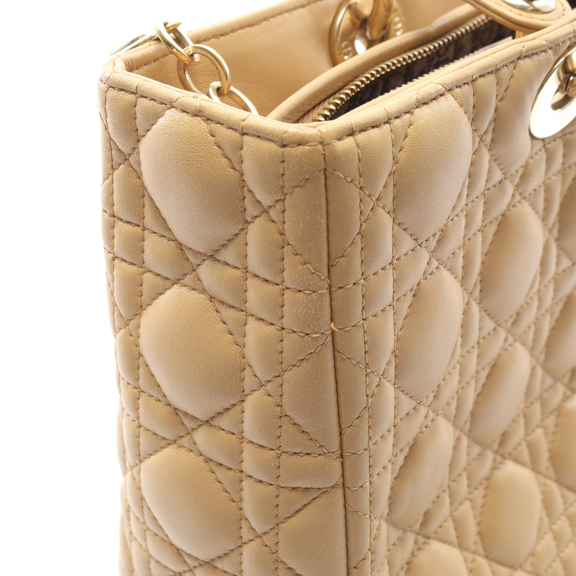 レディディオール ラージ カナージュ ハンドバッグ レザー ベージュ  