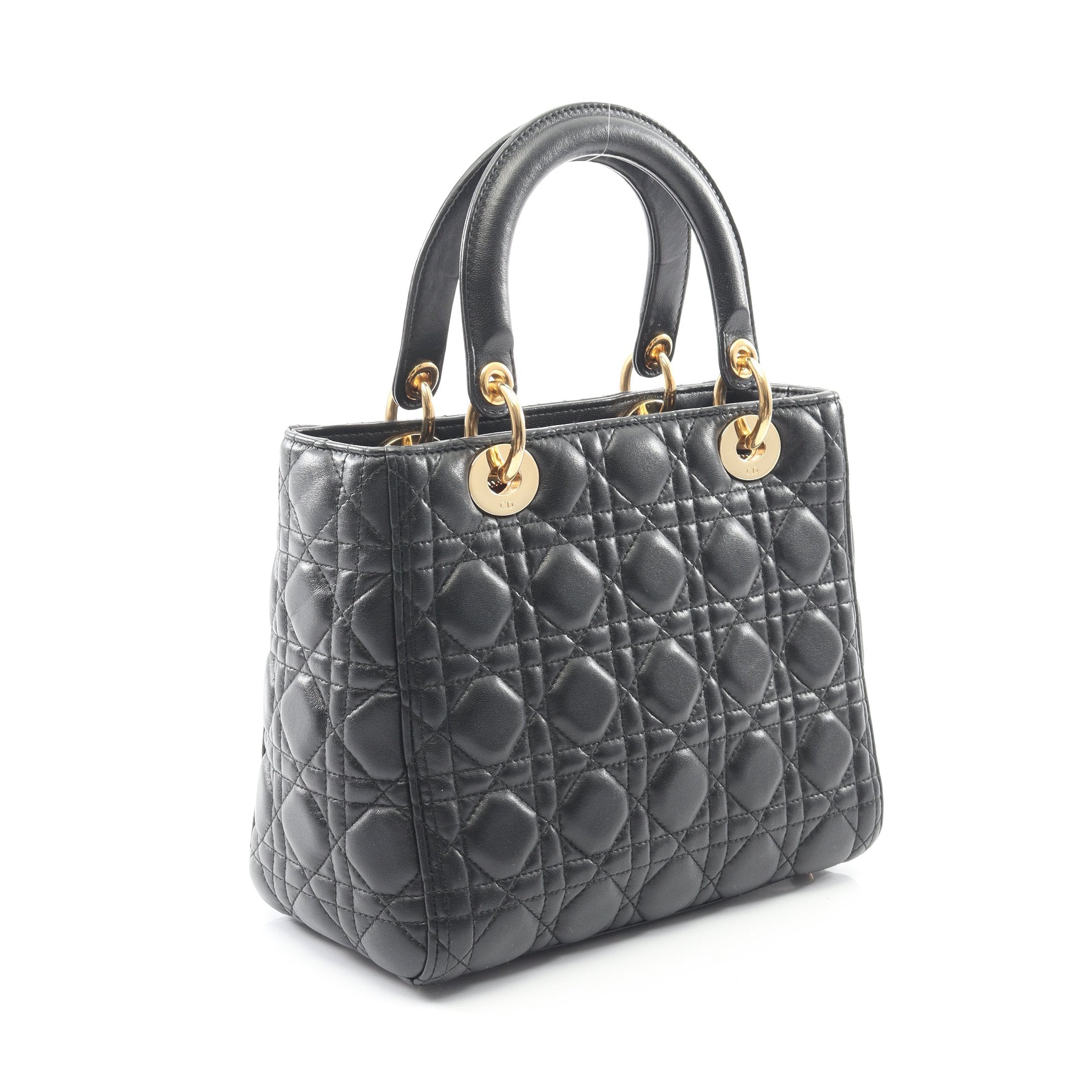 LADY DIOR レディディオール カナージュ ハンドバッグ レザー ブラック
