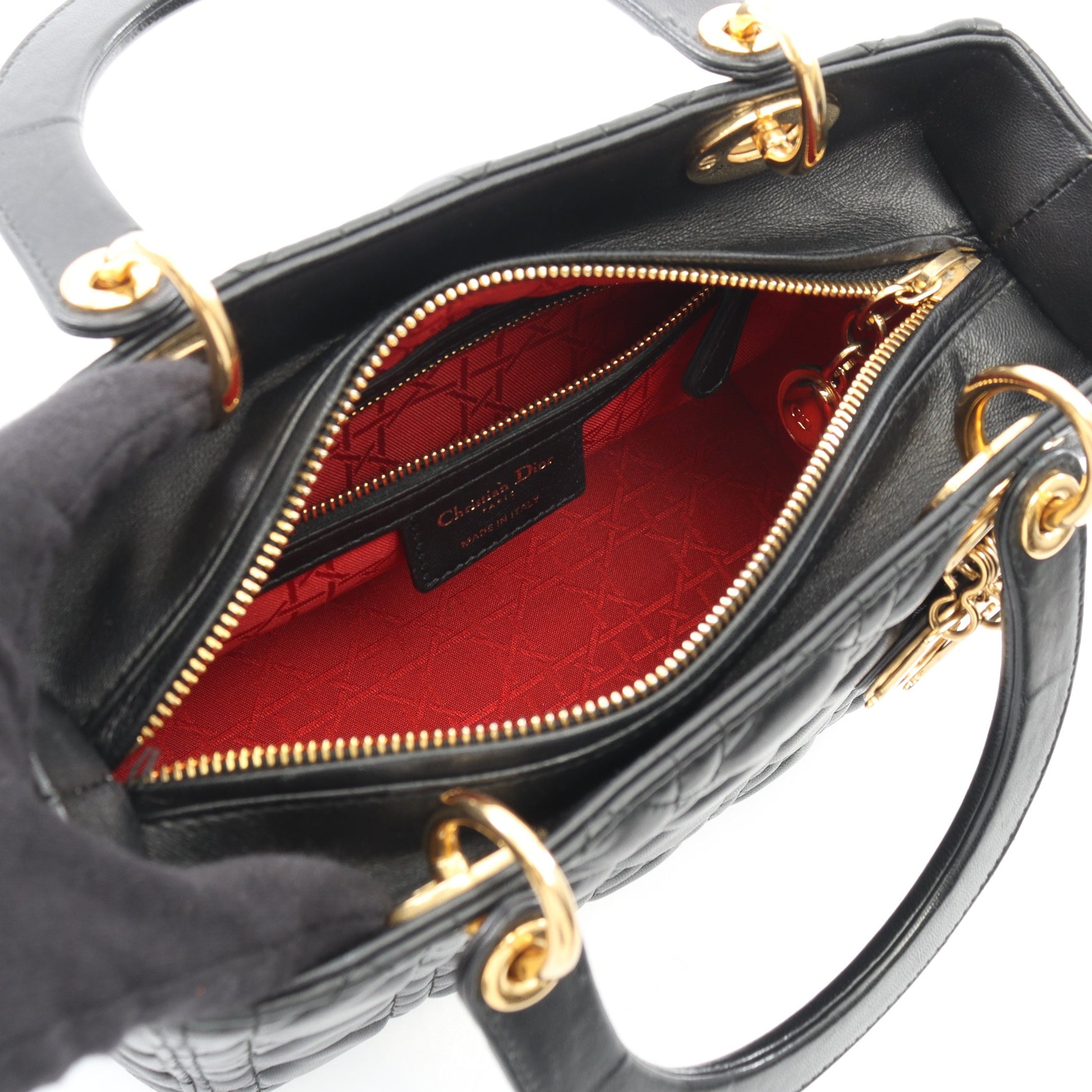 LADY DIOR レディディオール カナージュ ハンドバッグ レザー ブラック 2WAY クリスチャンディオール バッグ Christian Dior