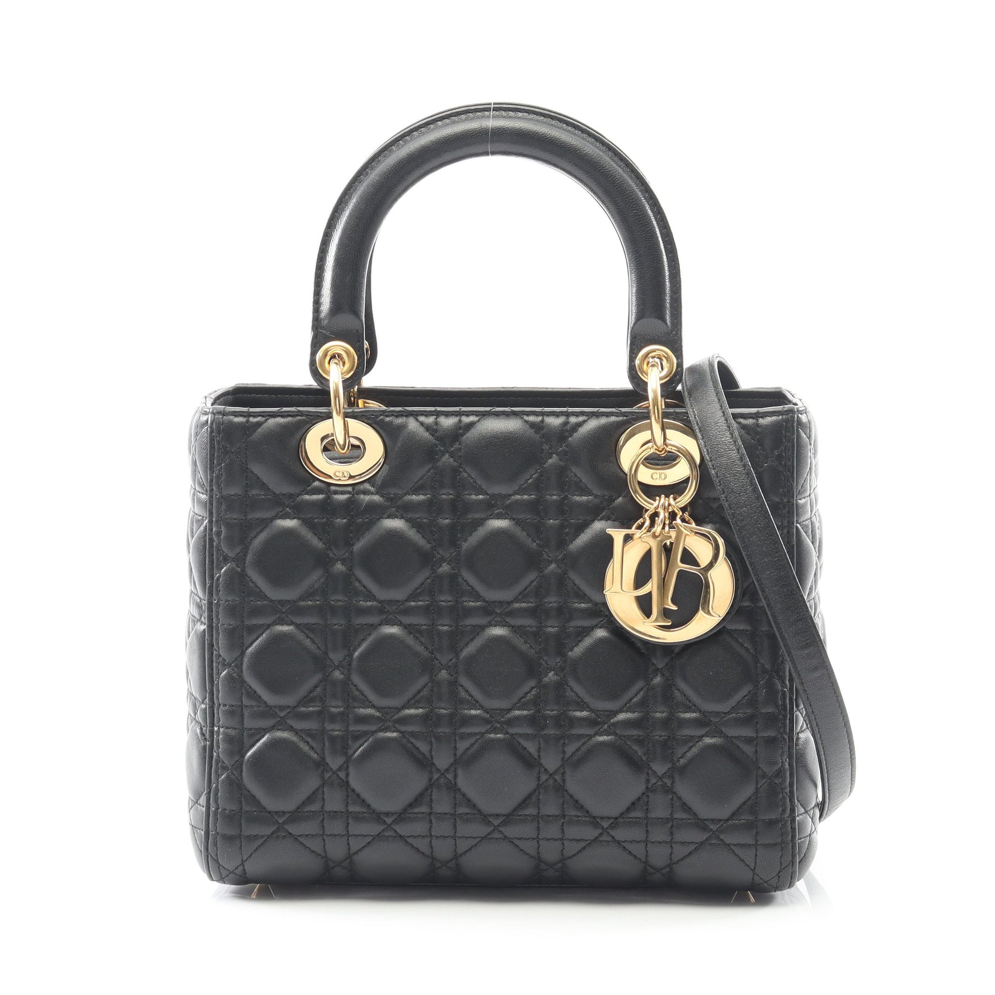 LADY DIOR レディディオール カナージュ ハンドバッグ レザー ブラック 2WAY クリスチャンディオール バッグ Christian Dior