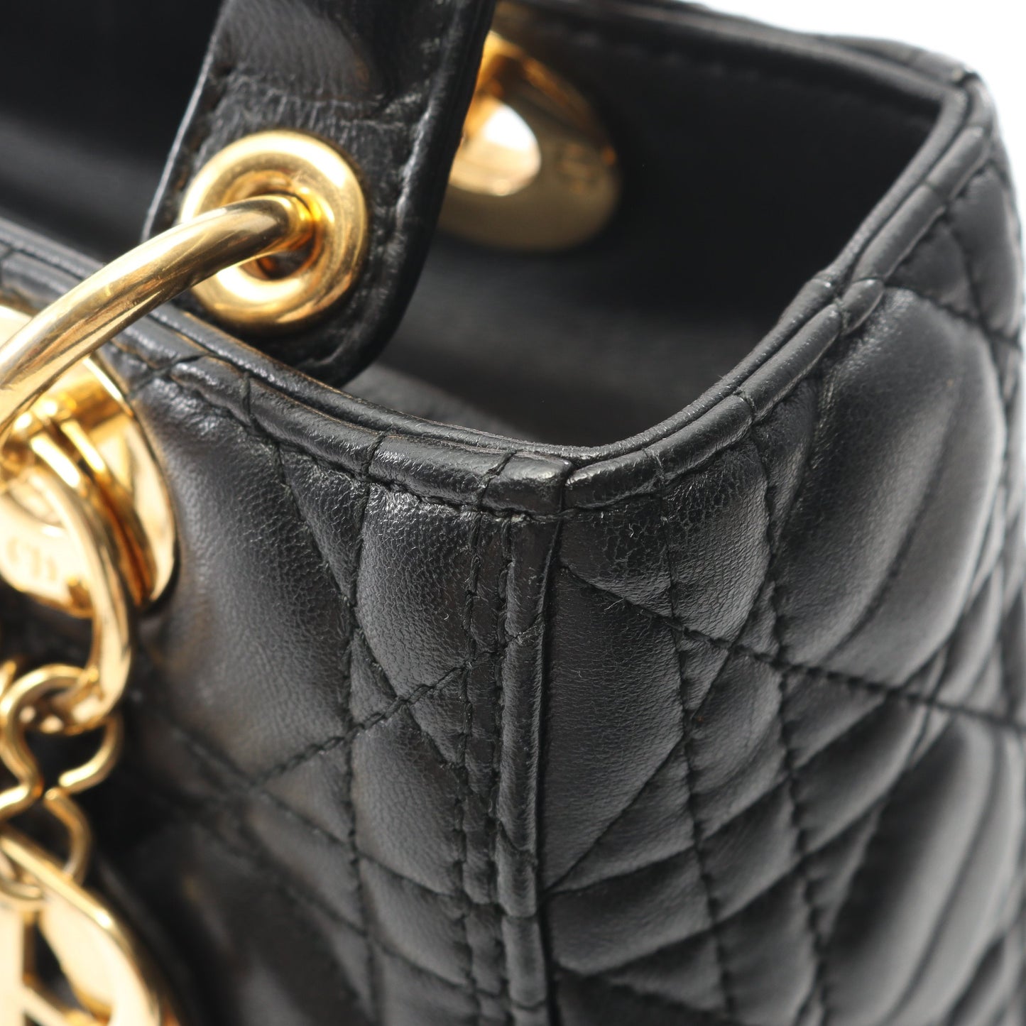 LADY DIOR レディディオール カナージュ ハンドバッグ レザー ブラック 2WAY クリスチャンディオール バッグ Christian Dior