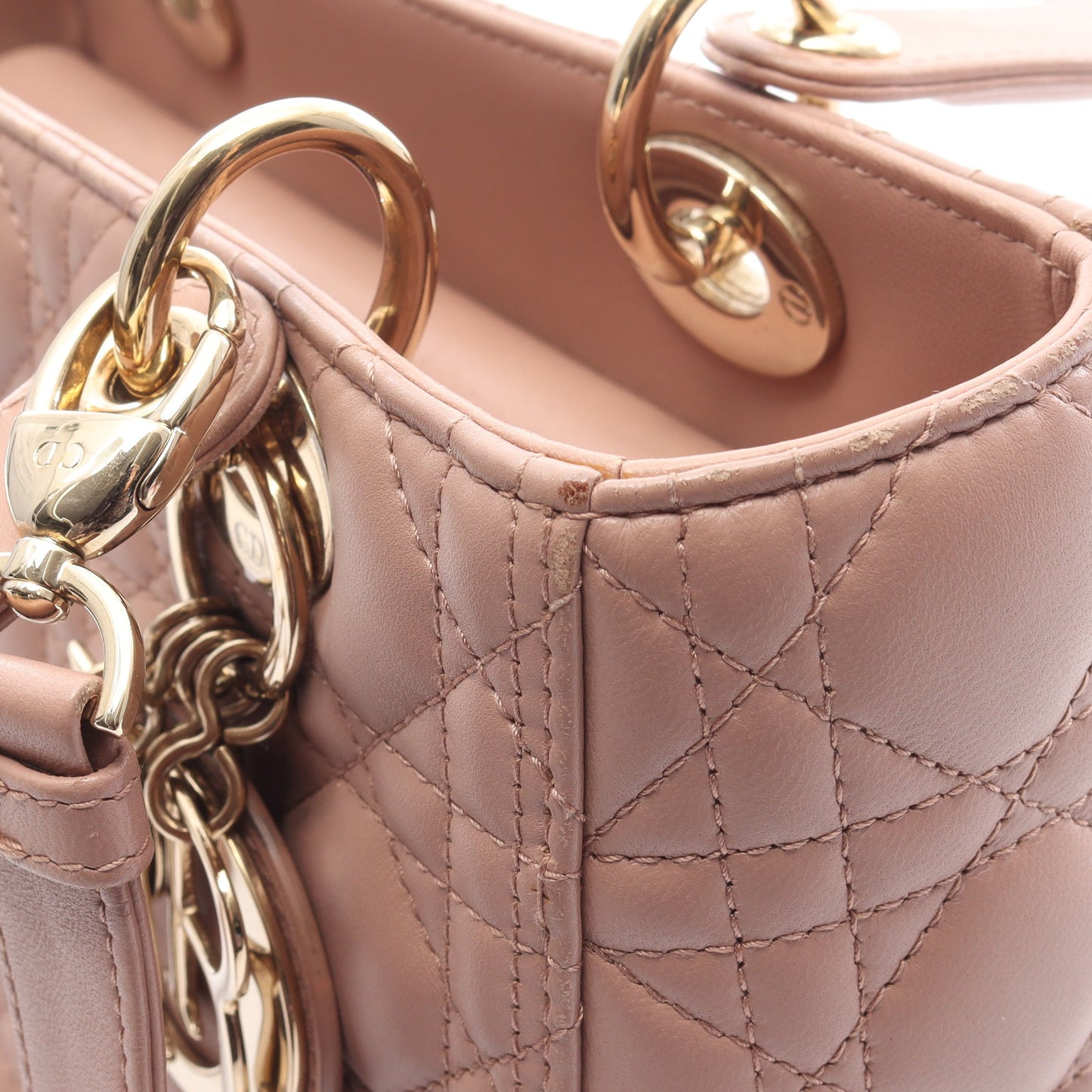 LADY DIOR レディディオール カナージュ ハンドバッグ レザー ピンクベージュ 2WAY クリスチャンディオール バッグ Christian Dior
