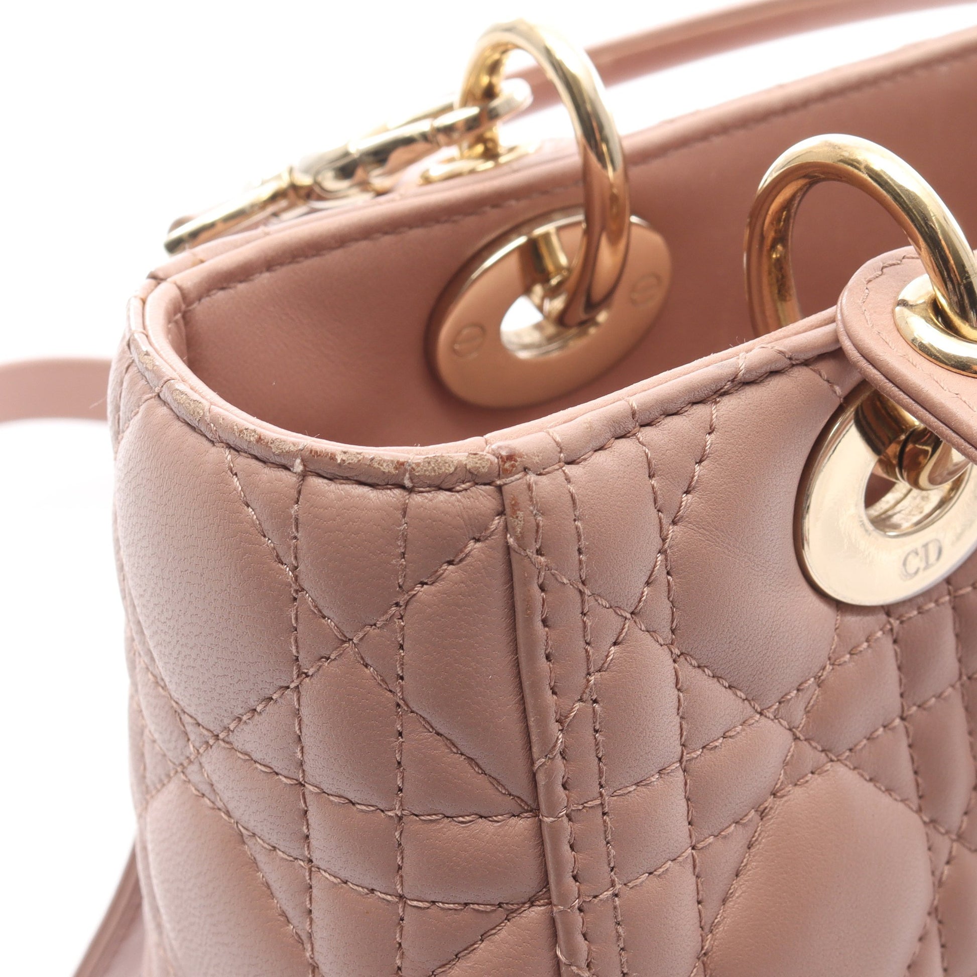 LADY DIOR レディディオール カナージュ ハンドバッグ レザー ピンクベージュ 2WAY クリスチャンディオール バッグ Christian Dior