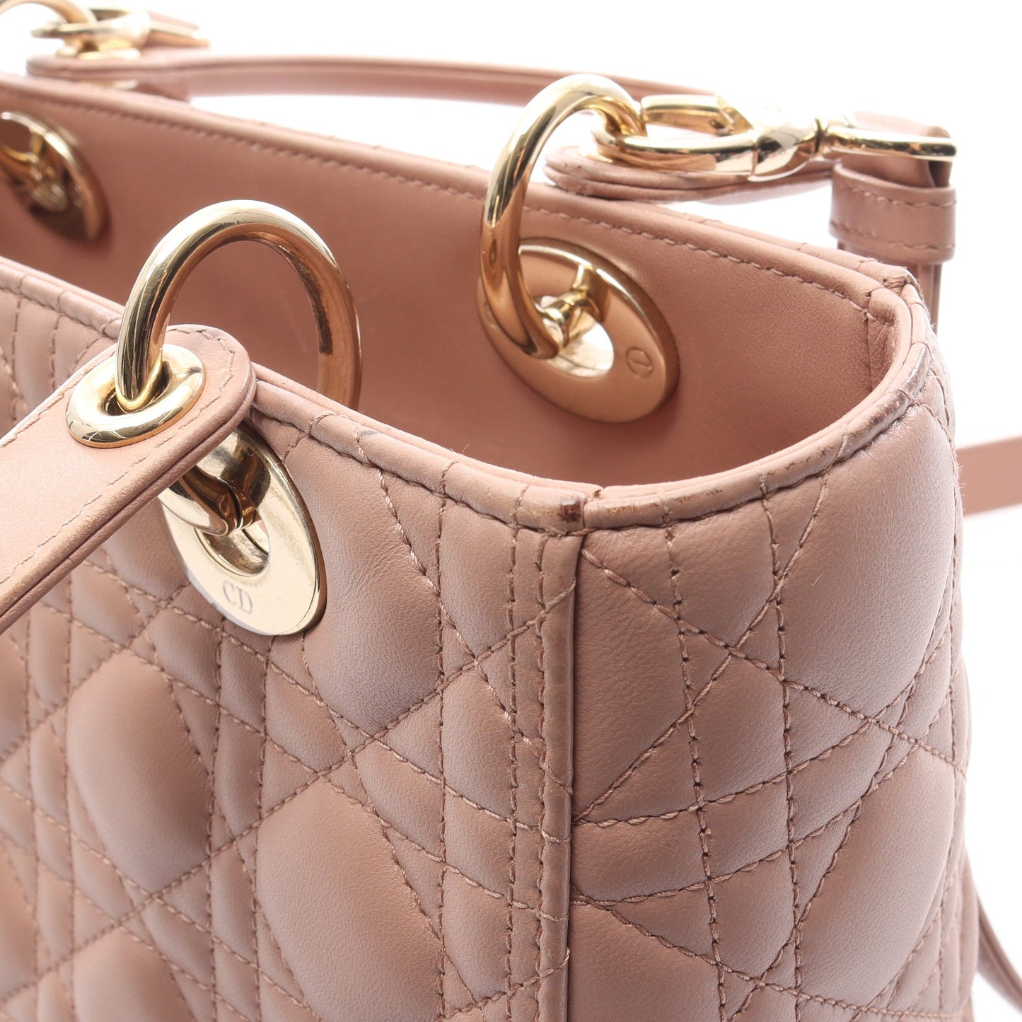 LADY DIOR レディディオール カナージュ ハンドバッグ レザー ピンクベージュ 2WAY クリスチャンディオール バッグ Christian Dior
