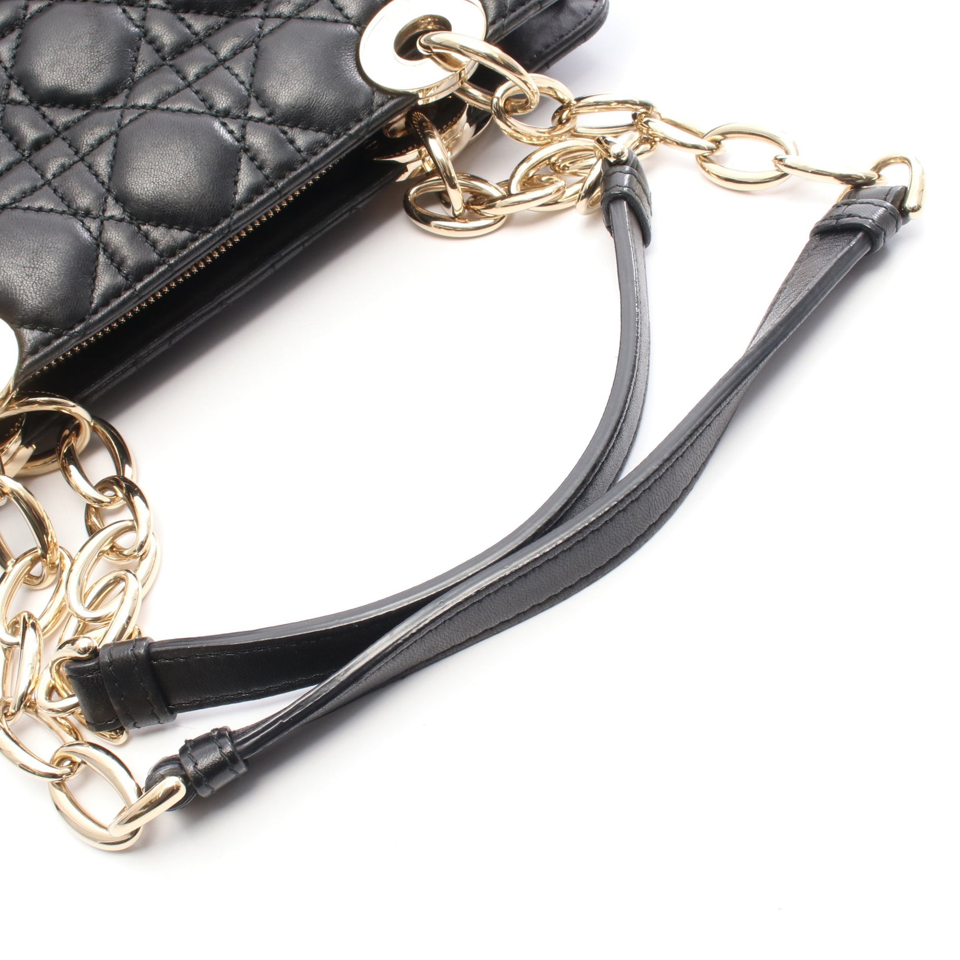 LADY DIOR レディディオール カナージュ チェーンショルダーバッグ チェーントートバッグ レザー ブラック クリスチャンディオール バッグ Christian Dior