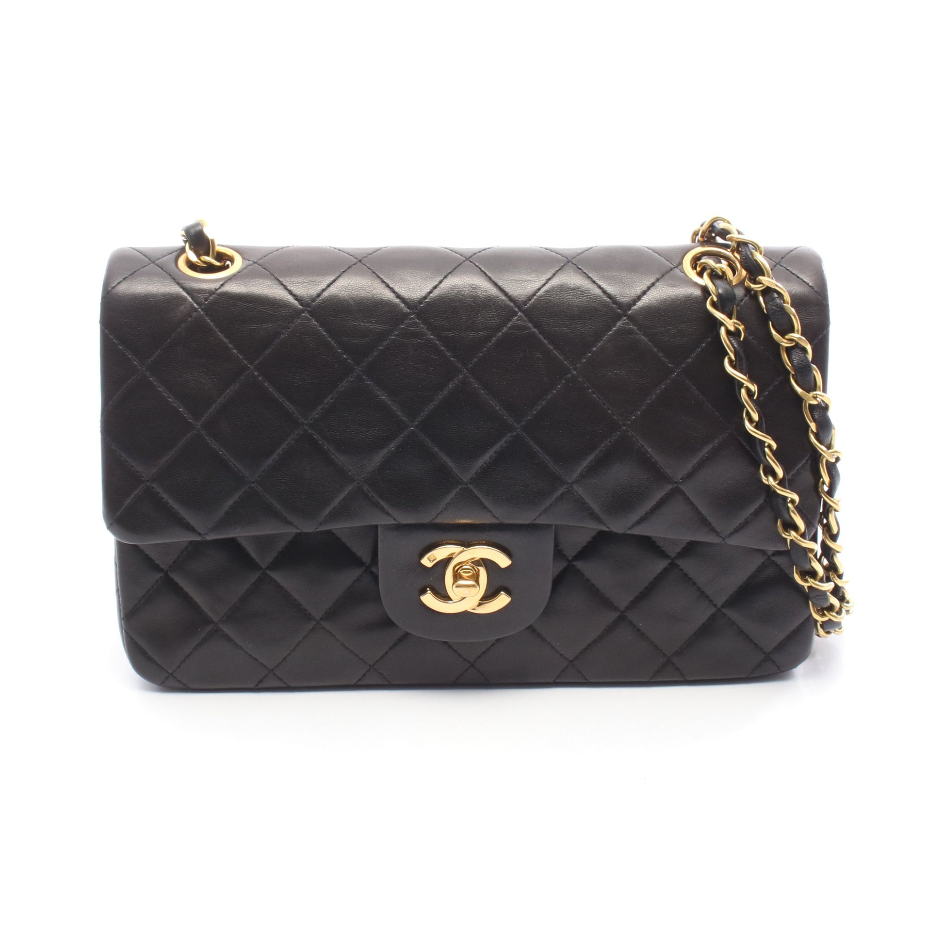 マトラッセ Wフラップ Wチェーンショルダーバッグ ラムスキン ブラック ゴールド金具 シャネル バッグ CHANEL
