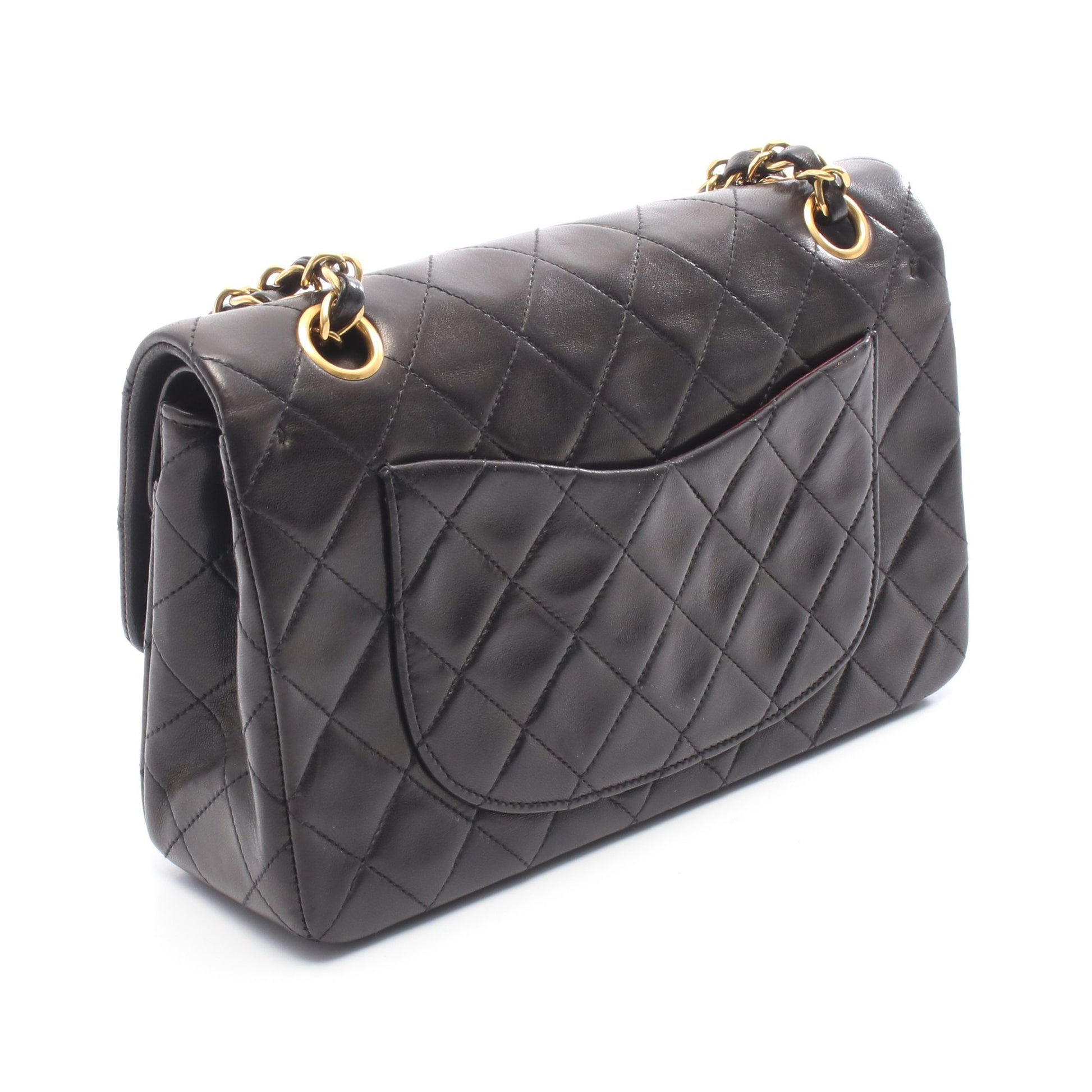 マトラッセ Wフラップ Wチェーンショルダーバッグ ラムスキン ブラック ゴールド金具 シャネル バッグ CHANEL