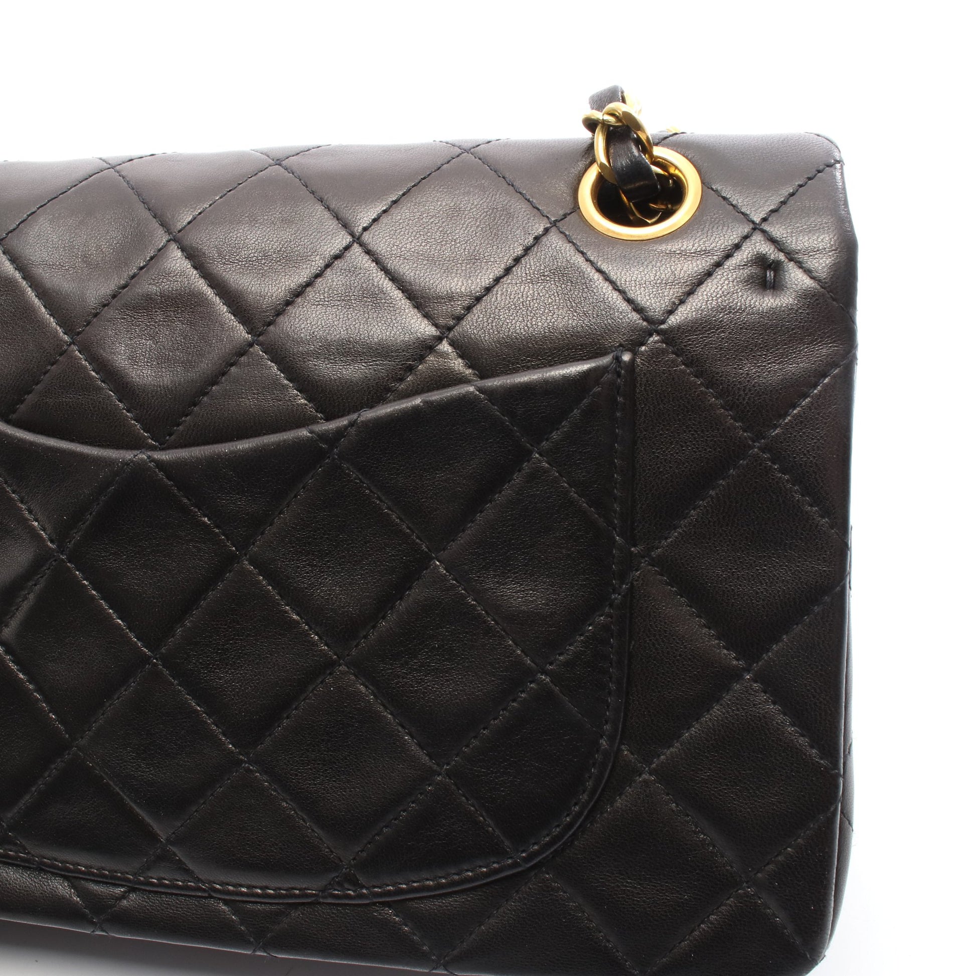 マトラッセ Wフラップ Wチェーンショルダーバッグ ラムスキン ブラック ゴールド金具 シャネル バッグ CHANEL