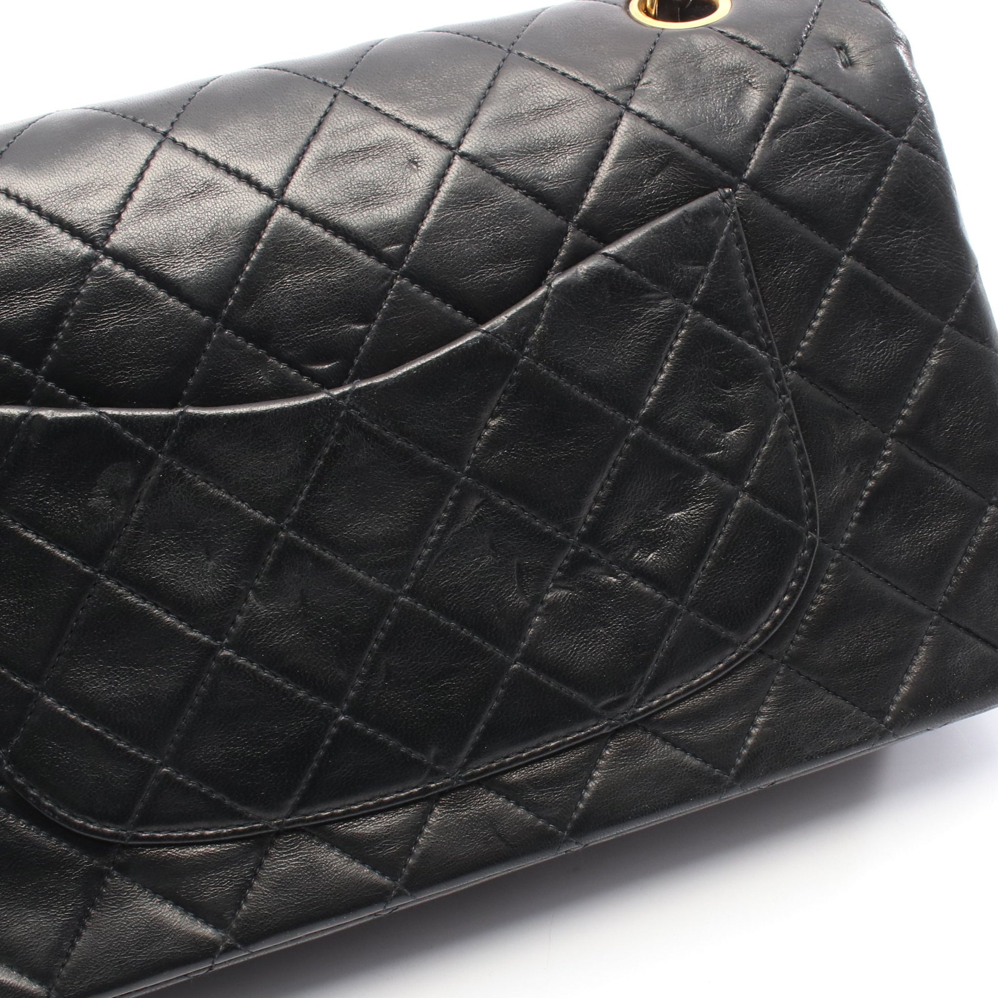 マトラッセ Wフラップ Wチェーンショルダーバッグ ラムスキン ブラック ゴールド金具 シャネル バッグ CHANEL
