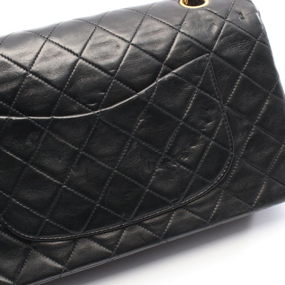 マトラッセ Wフラップ Wチェーンショルダーバッグ ラムスキン ブラック ゴールド金具 シャネル バッグ CHANEL