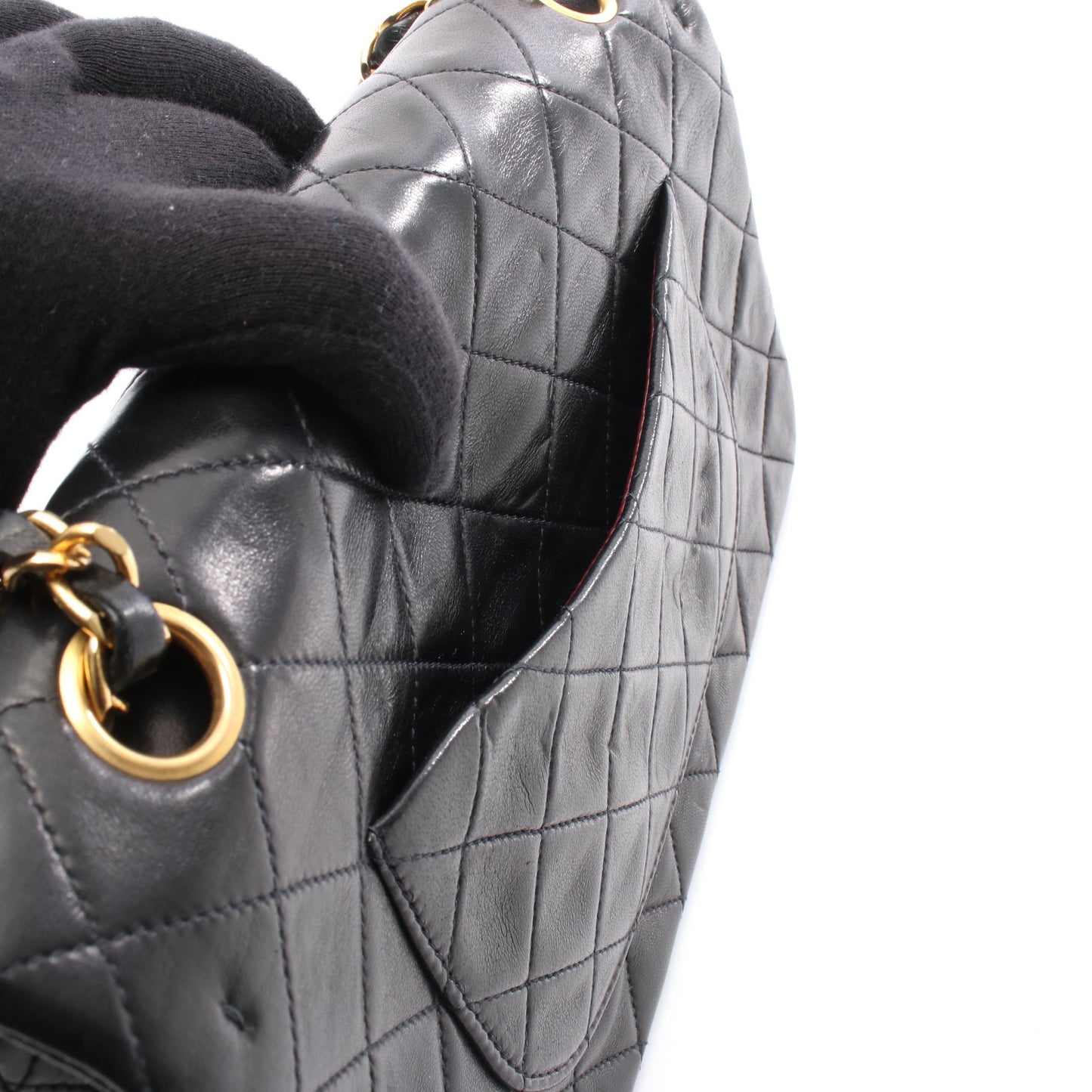 マトラッセ Wフラップ Wチェーンショルダーバッグ ラムスキン ブラック ゴールド金具 シャネル バッグ CHANEL