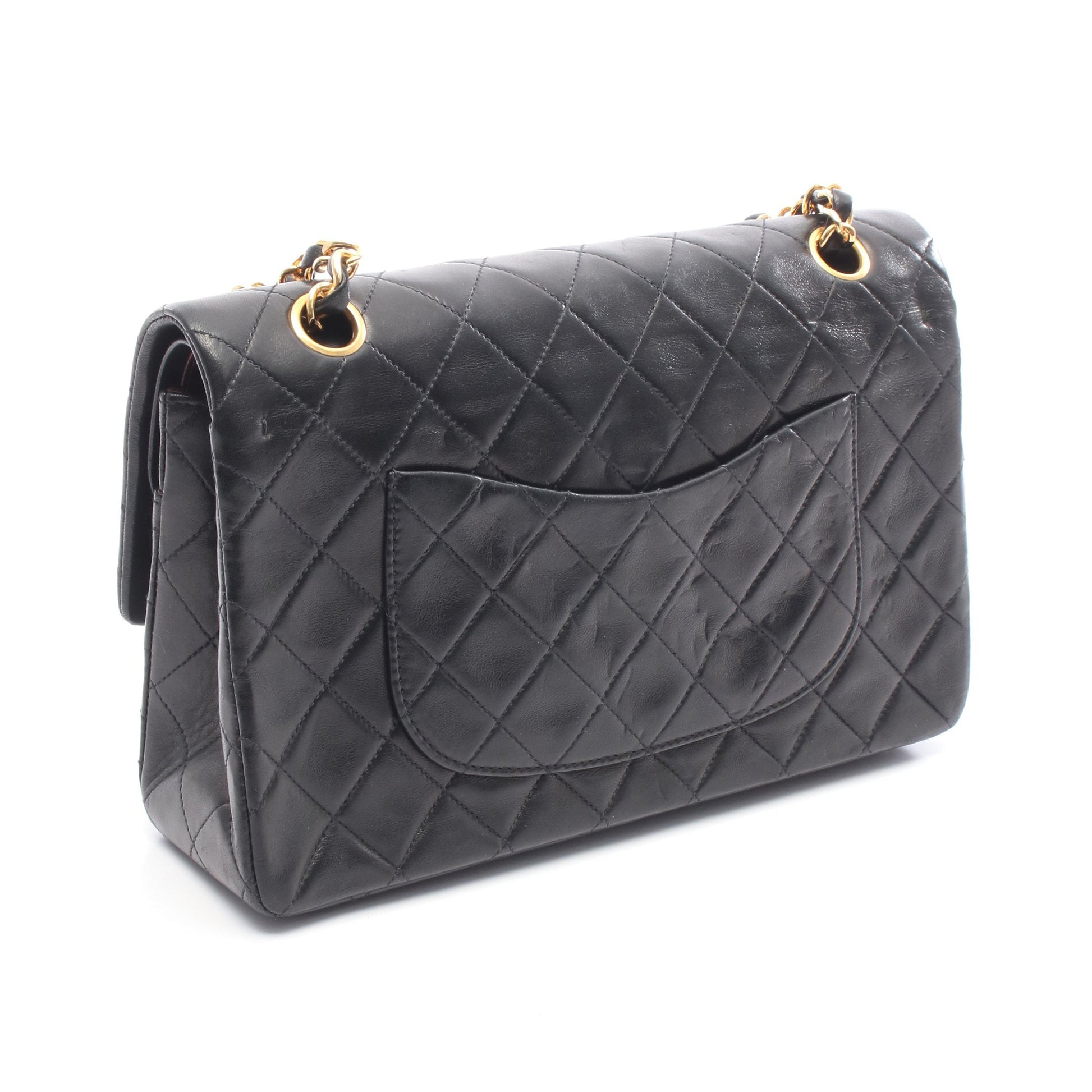 マトラッセ Wフラップ Wチェーンショルダーバッグ ラムスキン ブラック ゴールド金具 シャネル バッグ CHANEL