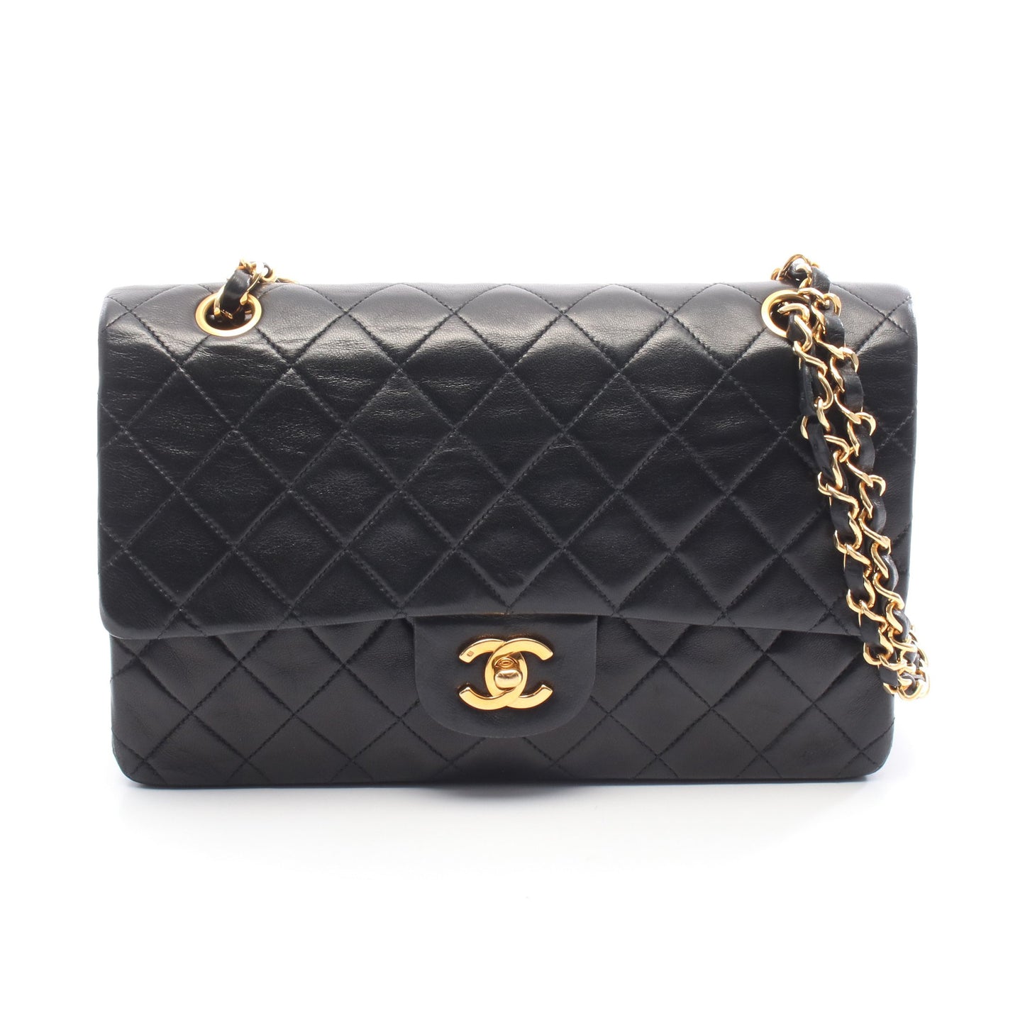 マトラッセ Wフラップ Wチェーンショルダーバッグ ラムスキン ブラック ゴールド金具 シャネル バッグ CHANEL
