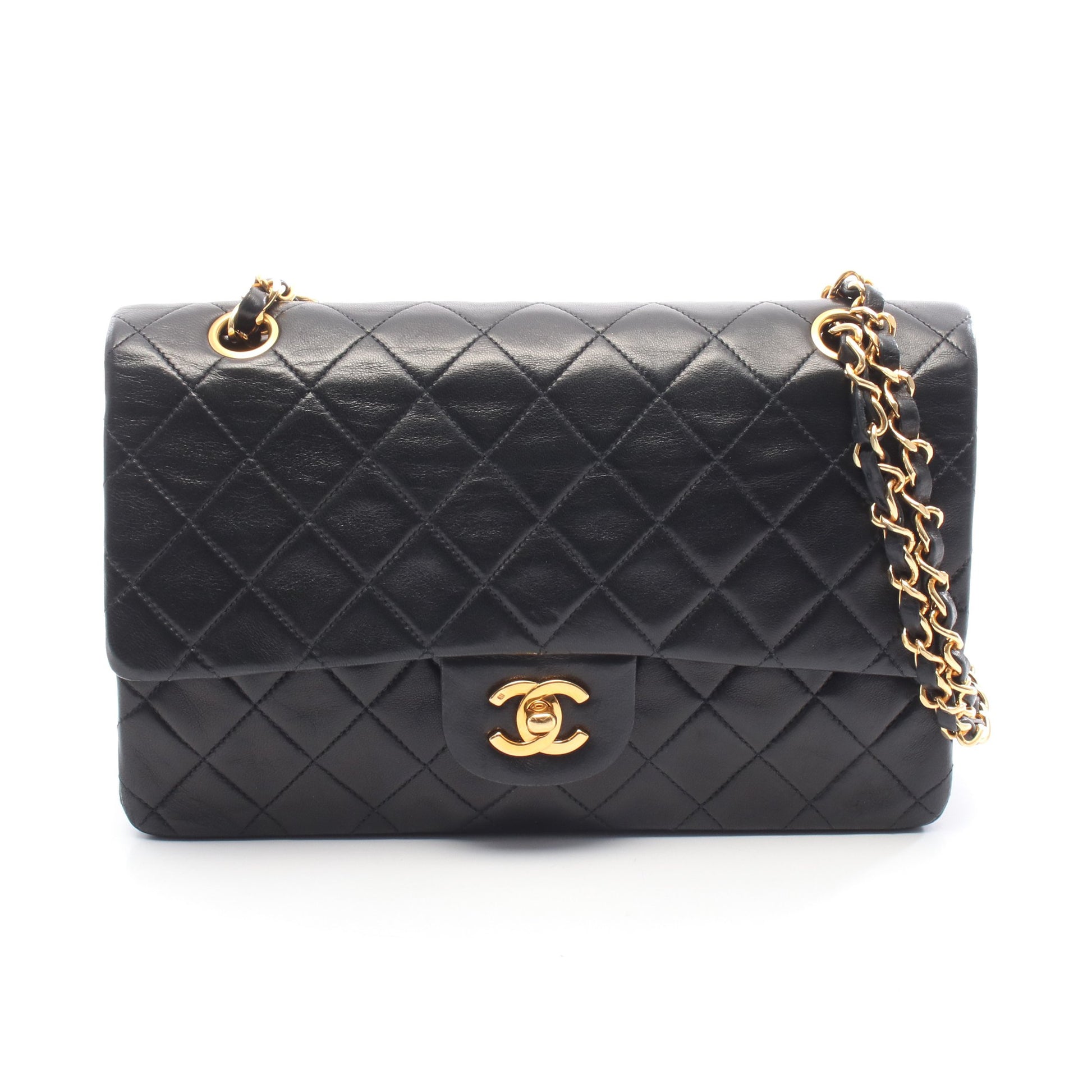 マトラッセ Wフラップ Wチェーンショルダーバッグ ラムスキン ブラック ゴールド金具 シャネル バッグ CHANEL