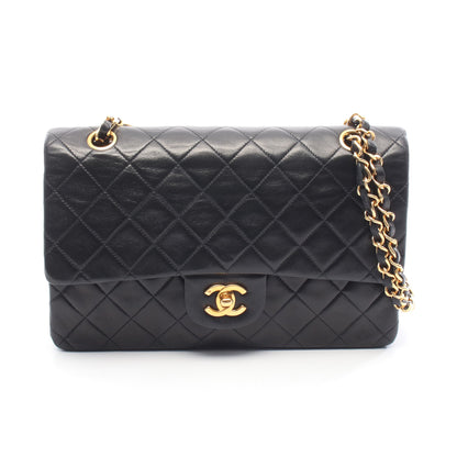 マトラッセ Wフラップ Wチェーンショルダーバッグ ラムスキン ブラック ゴールド金具 シャネル バッグ CHANEL