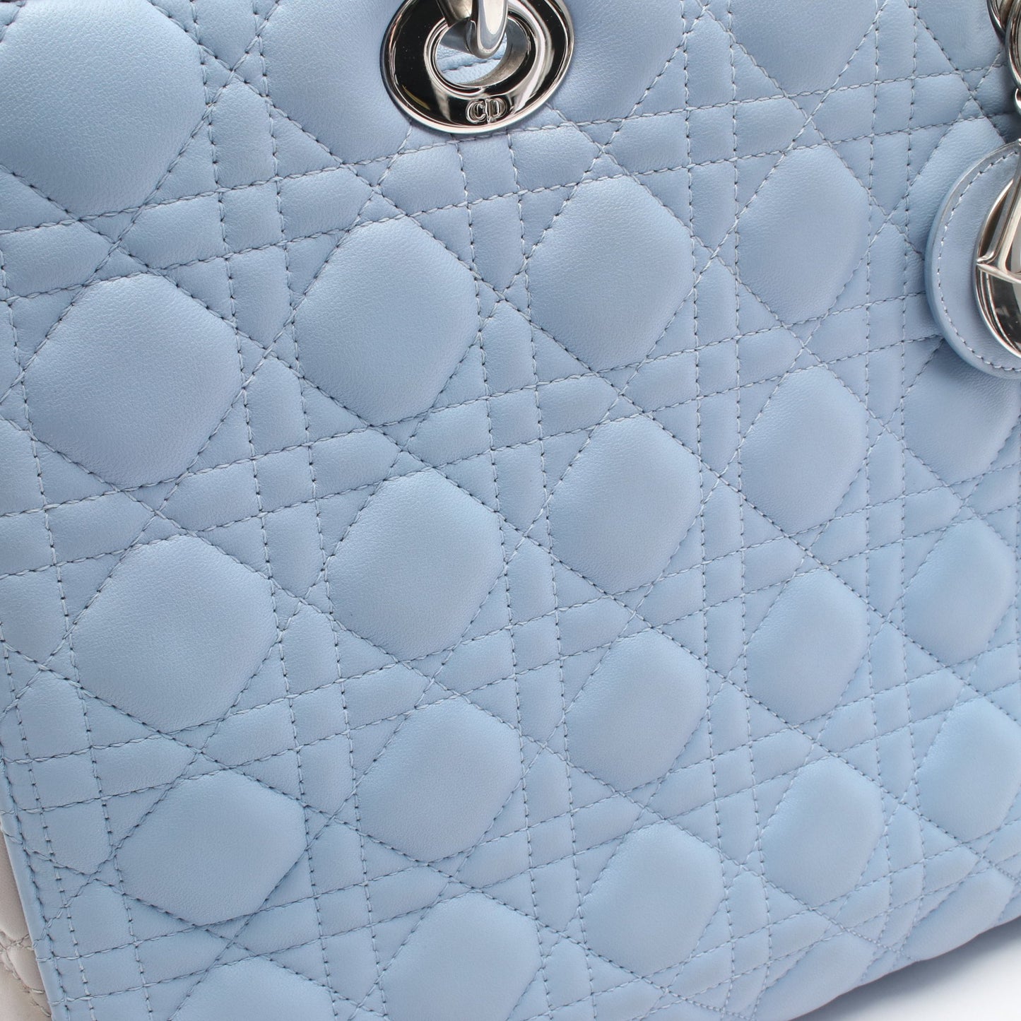 レディディオール ラージ カナージュ ハンドバッグ レザー ライトブルー グレー 2WAY クリスチャンディオール バッグ Christian Dior