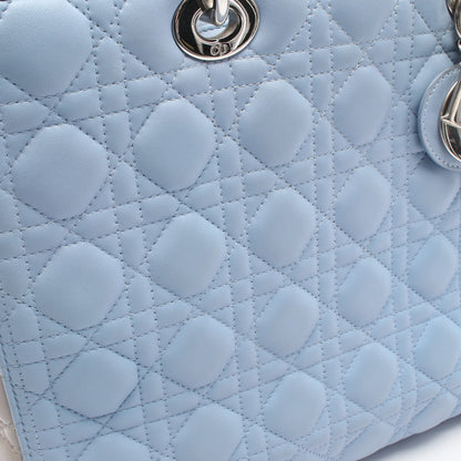 レディディオール ラージ カナージュ ハンドバッグ レザー ライトブルー グレー 2WAY クリスチャンディオール バッグ Christian Dior