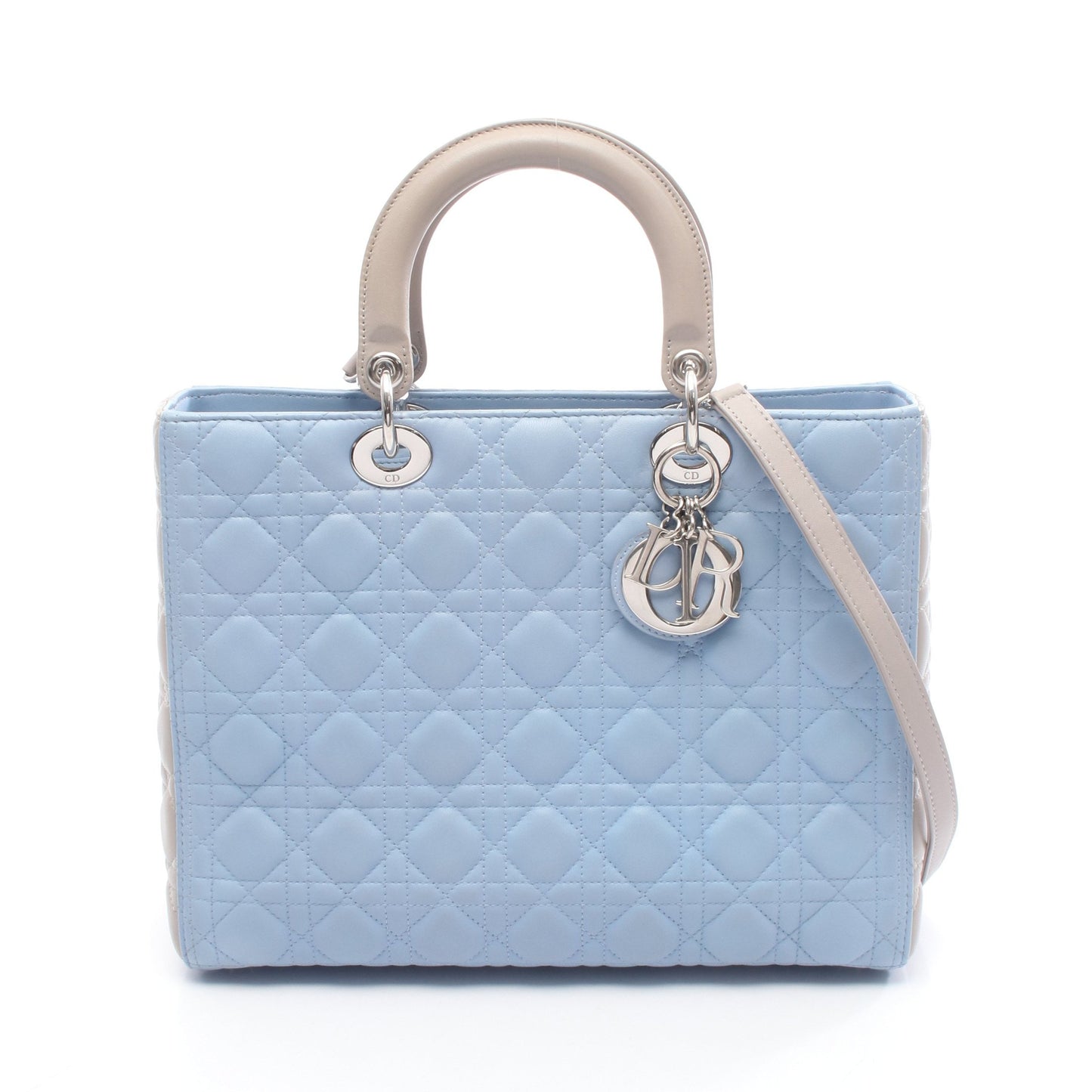 レディディオール ラージ カナージュ ハンドバッグ レザー ライトブルー グレー 2WAY クリスチャンディオール バッグ Christian Dior