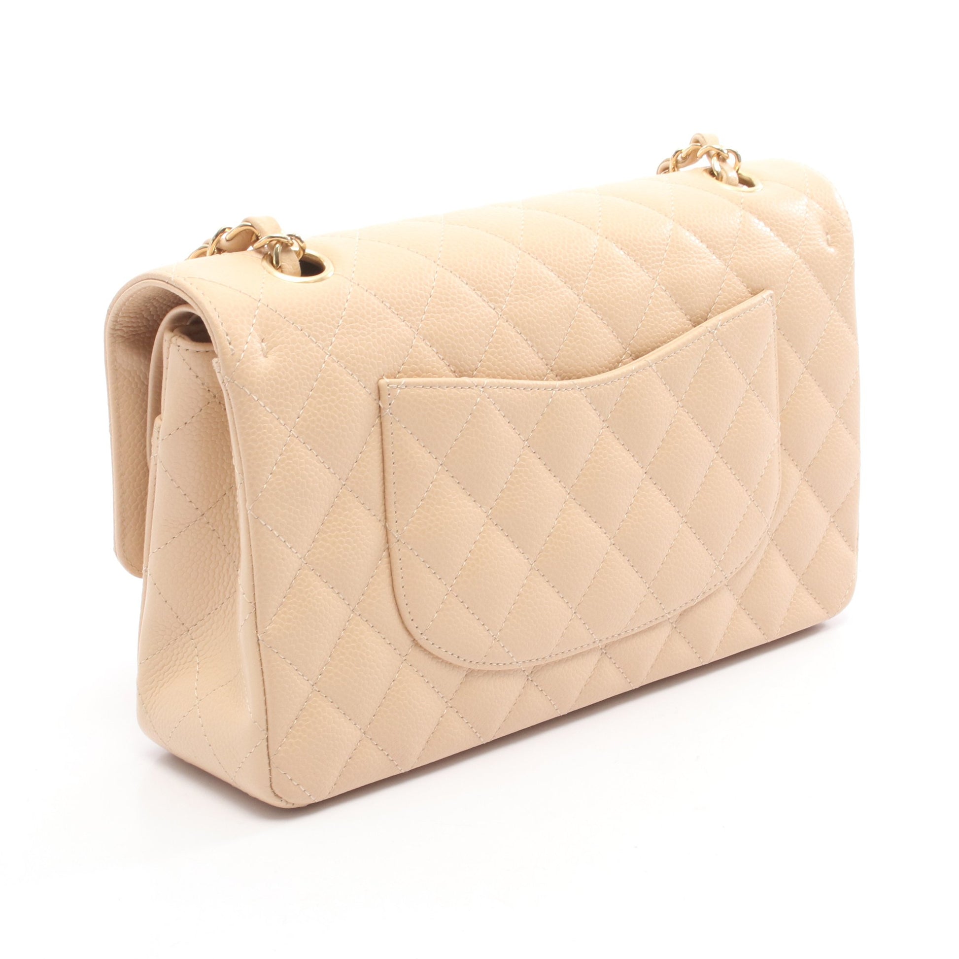 マトラッセ Wフラップ Wチェーンショルダーバッグ キャビアスキン ベージュ ゴールド金具 シャネル バッグ CHANEL