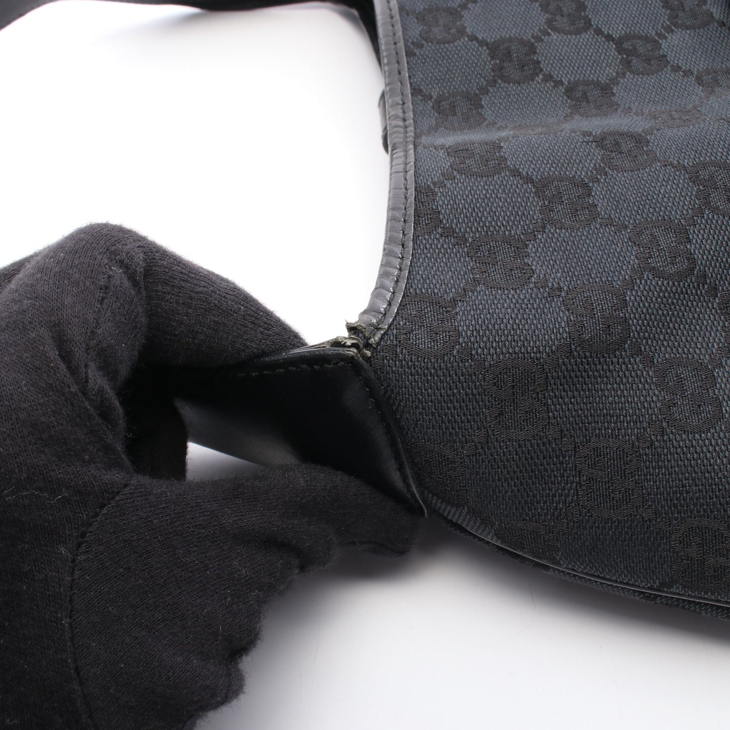ジャッキー GGキャンバス ワンショルダーバッグ キャンバス レザー ネイビー ブラック グッチ バッグ GUCCI