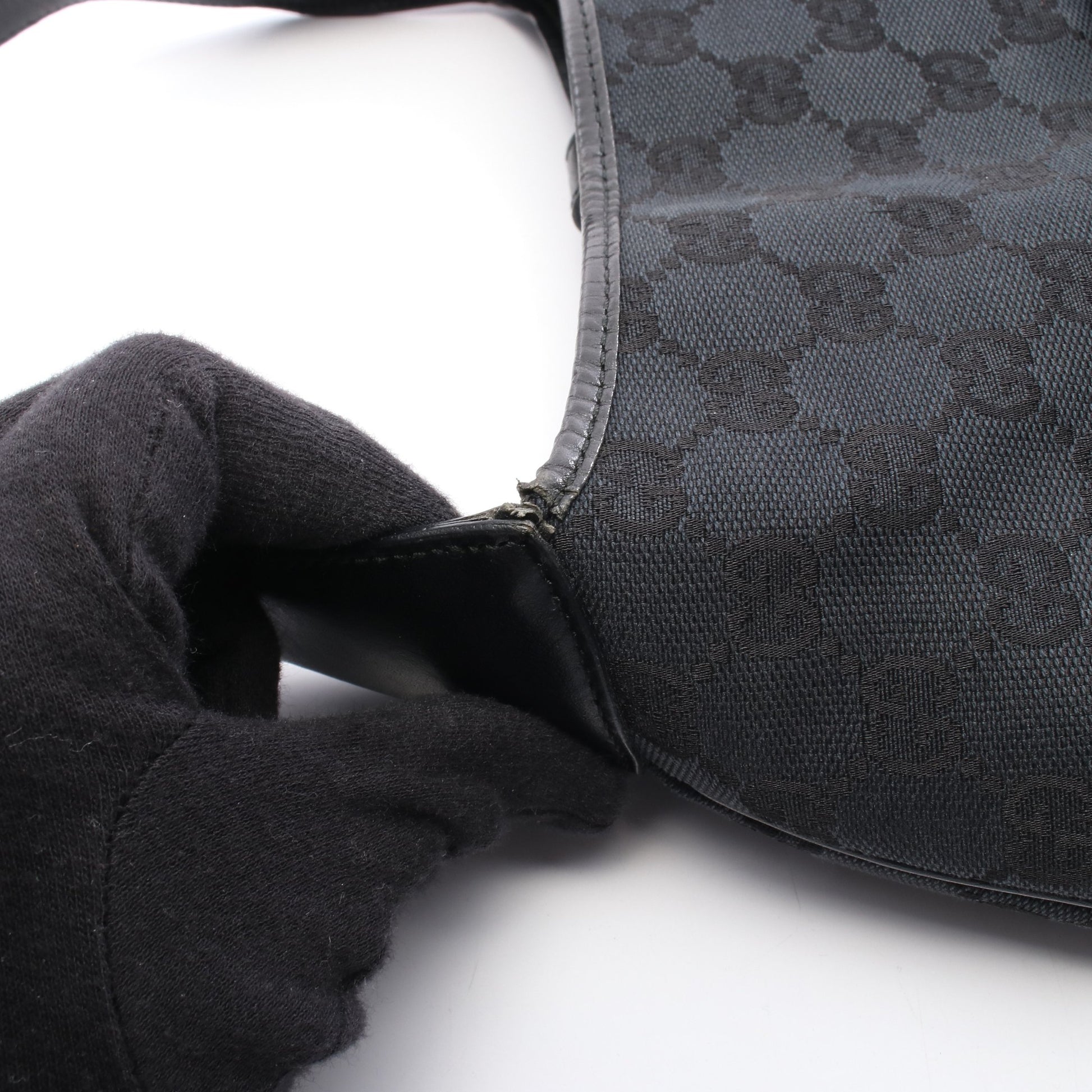 ジャッキー GGキャンバス ワンショルダーバッグ キャンバス レザー ネイビー ブラック グッチ バッグ GUCCI
