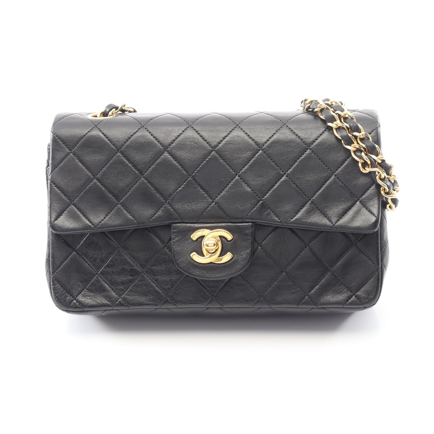 マトラッセ Wフラップ Wチェーンショルダーバッグ ラムスキン ブラック ゴールド金具 シャネル バッグ CHANEL