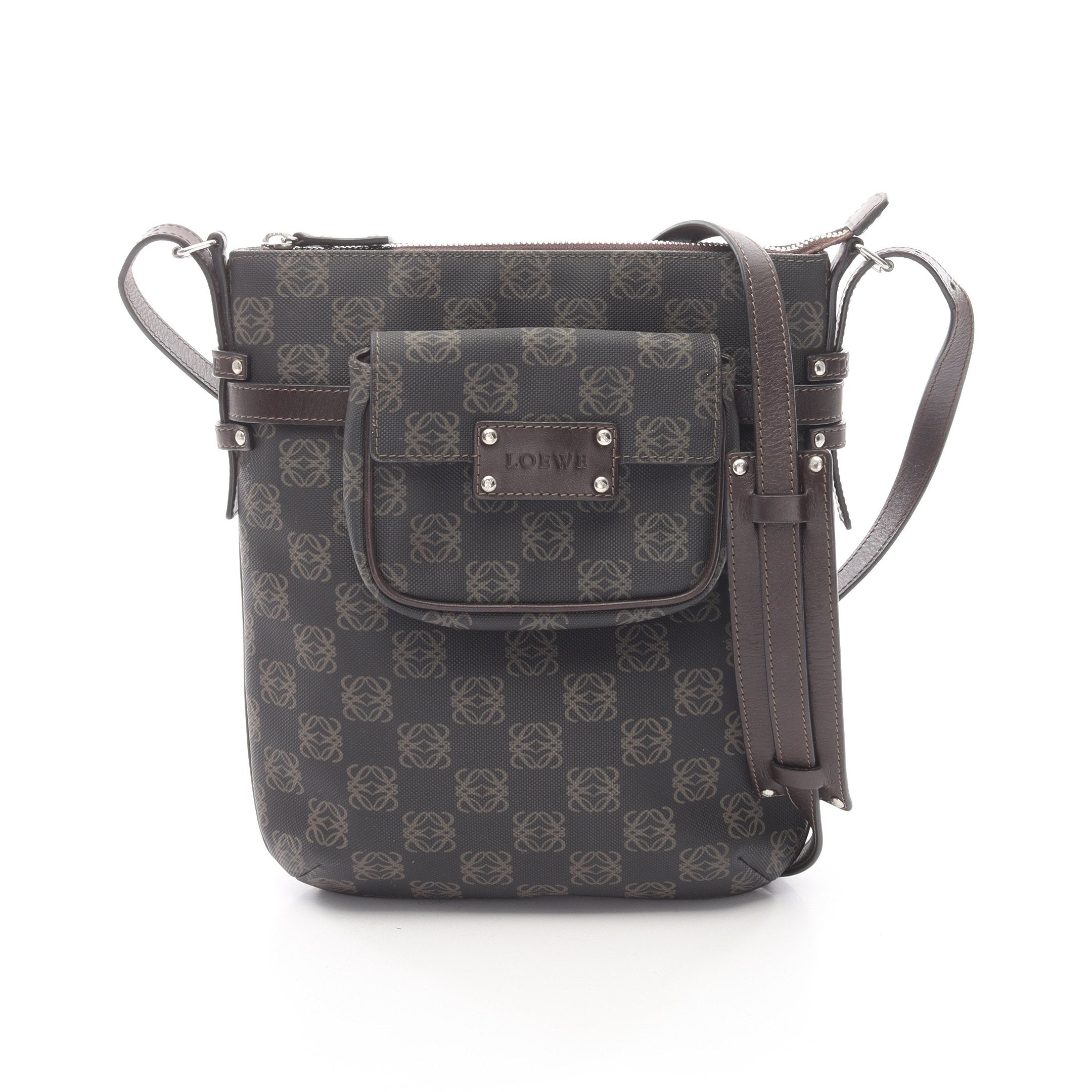 アナグラム ショルダーバッグ PVC レザー ダークブラウン ロエベ – RECLO