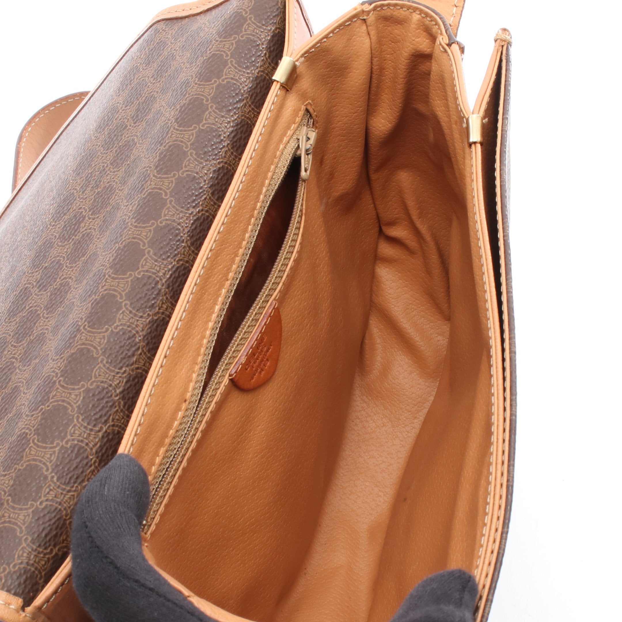 【正規品】セリーヌ ハンドバッグ マカダム バケット ブラウン レザー PVC セリーヌ ハンドバッグ トートバッグ トップハンドル マカダム PVC