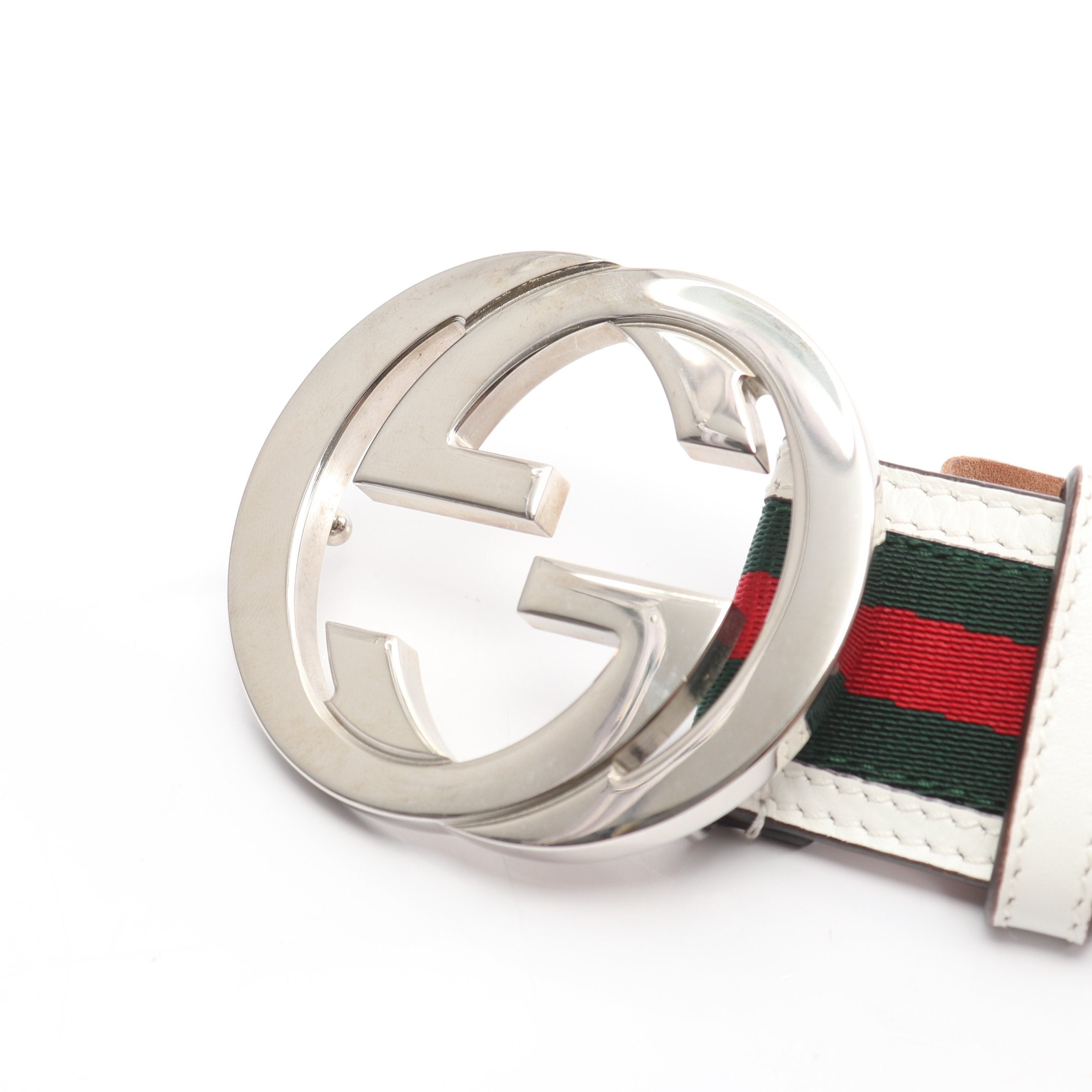インターロッキングG シェリーライン ベルト レザー ホワイト グリーン