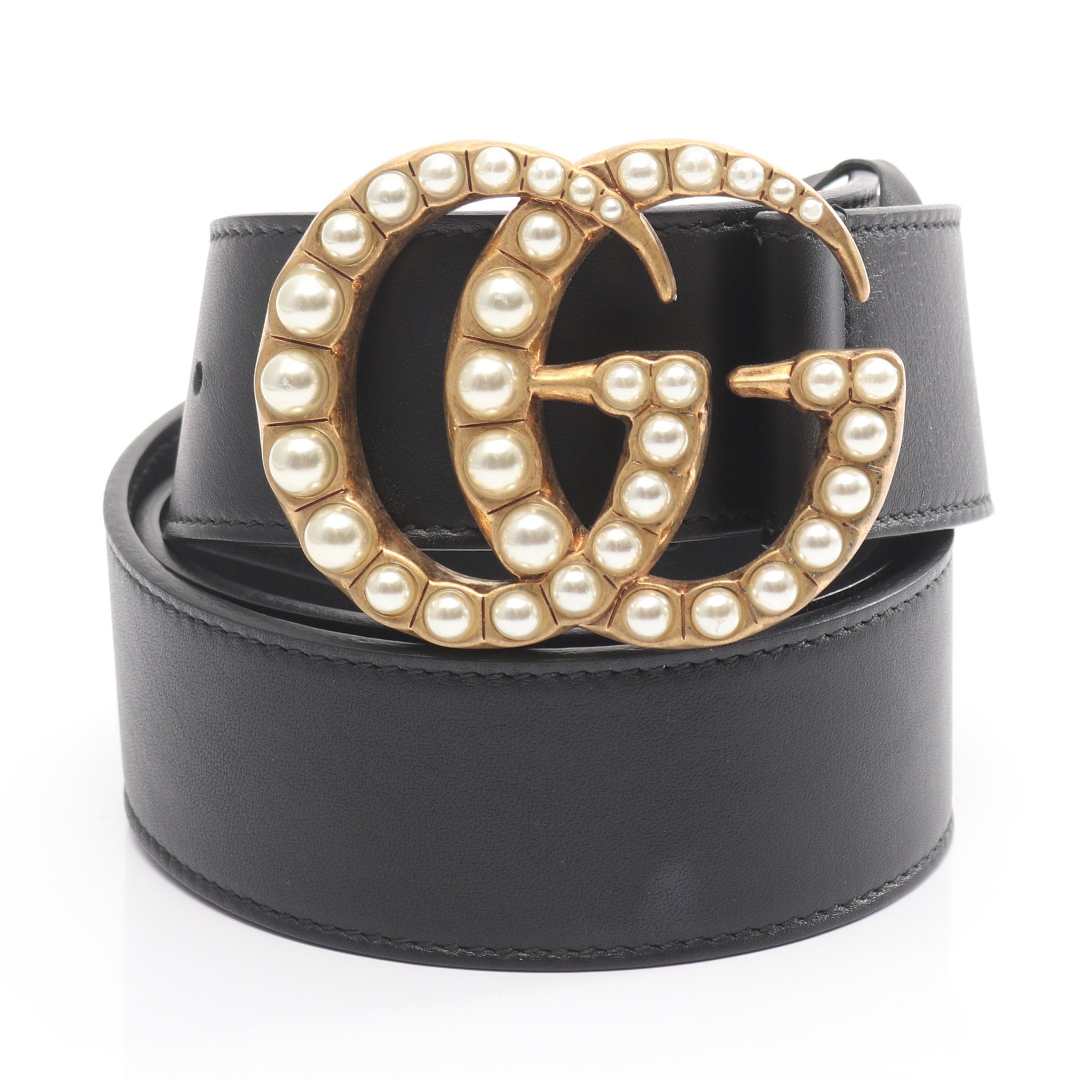 ダブルG ベルト レザー ブラック ゴールド金具 パール グッチ – RECLO