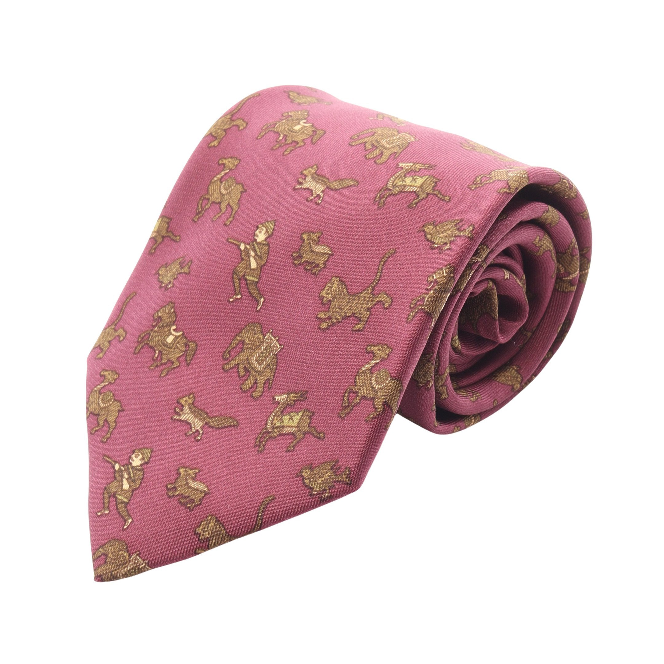 ネクタイ 総柄 シルク ボルドー カーキブラウン エルメス – RECLO