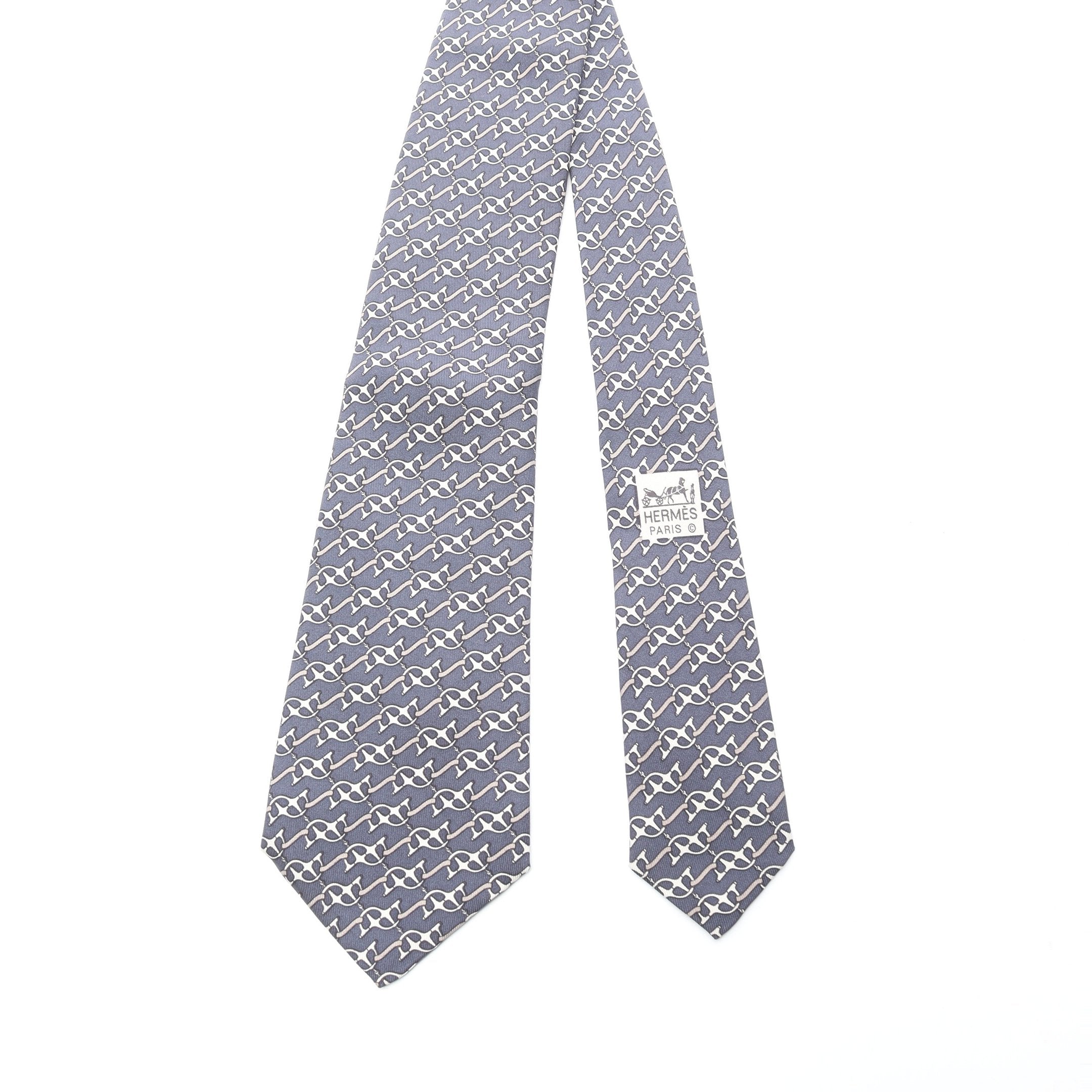 ネクタイ 総柄 シルク ネイビー グレー エルメス – RECLO