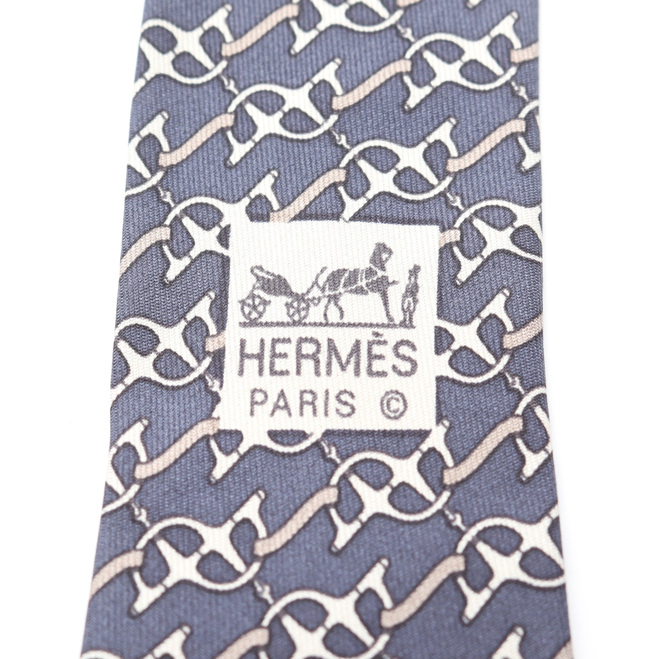 ネクタイ 総柄 シルク ネイビー グレー エルメス – RECLO