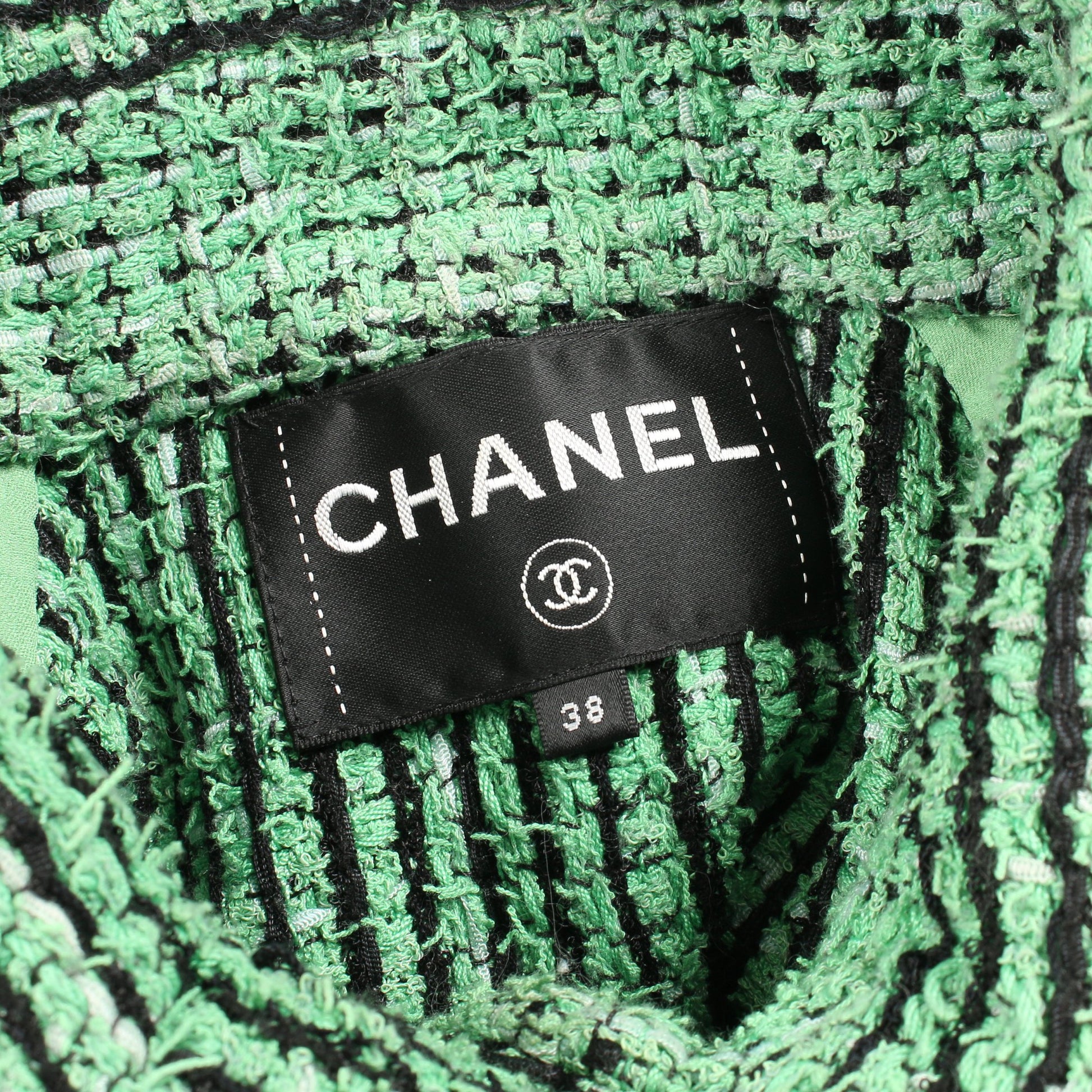 ココマークボタン ツイード ジャケット コットン グリーン ブラック シャネル アウター CHANEL