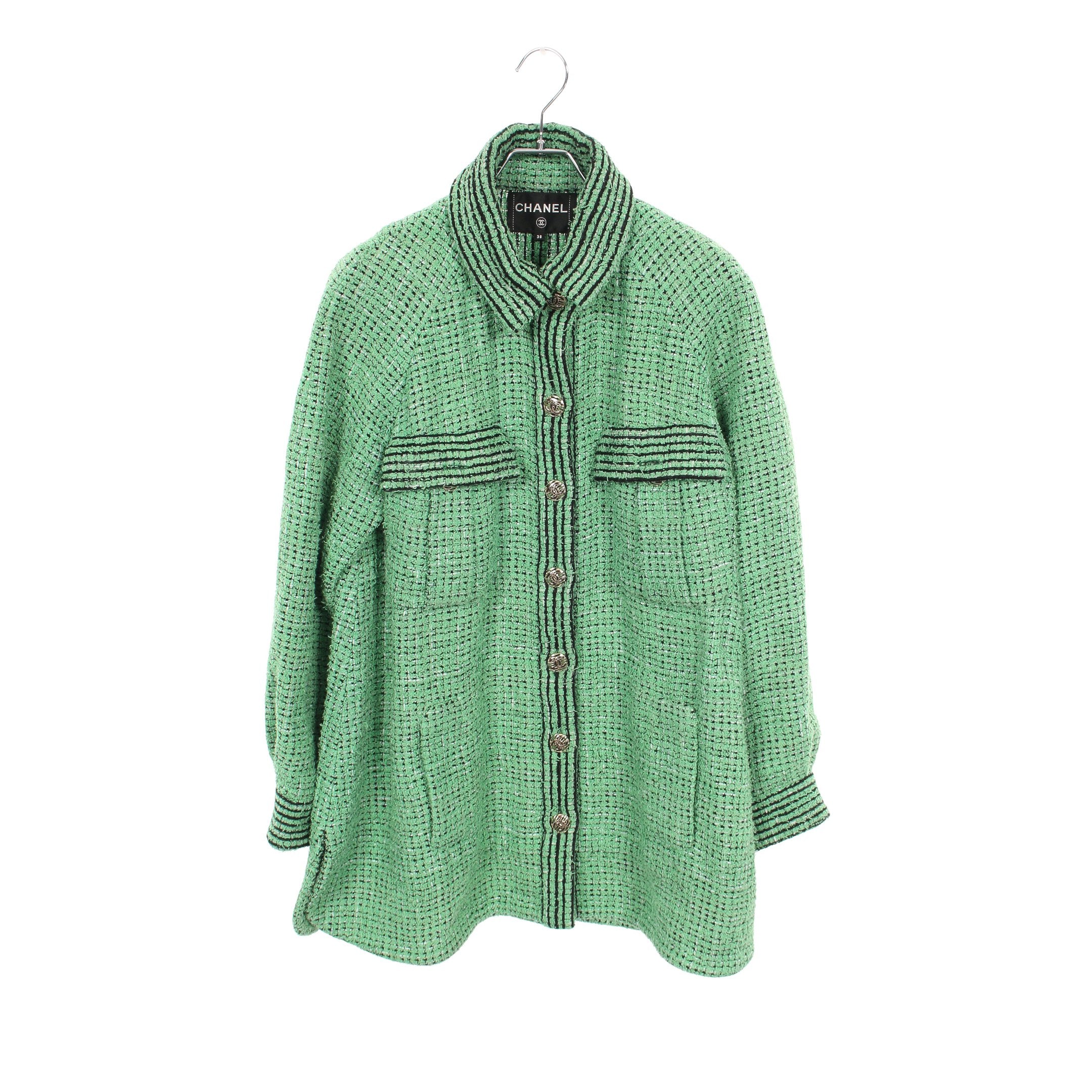 ココマークボタン ツイード ジャケット コットン グリーン ブラック