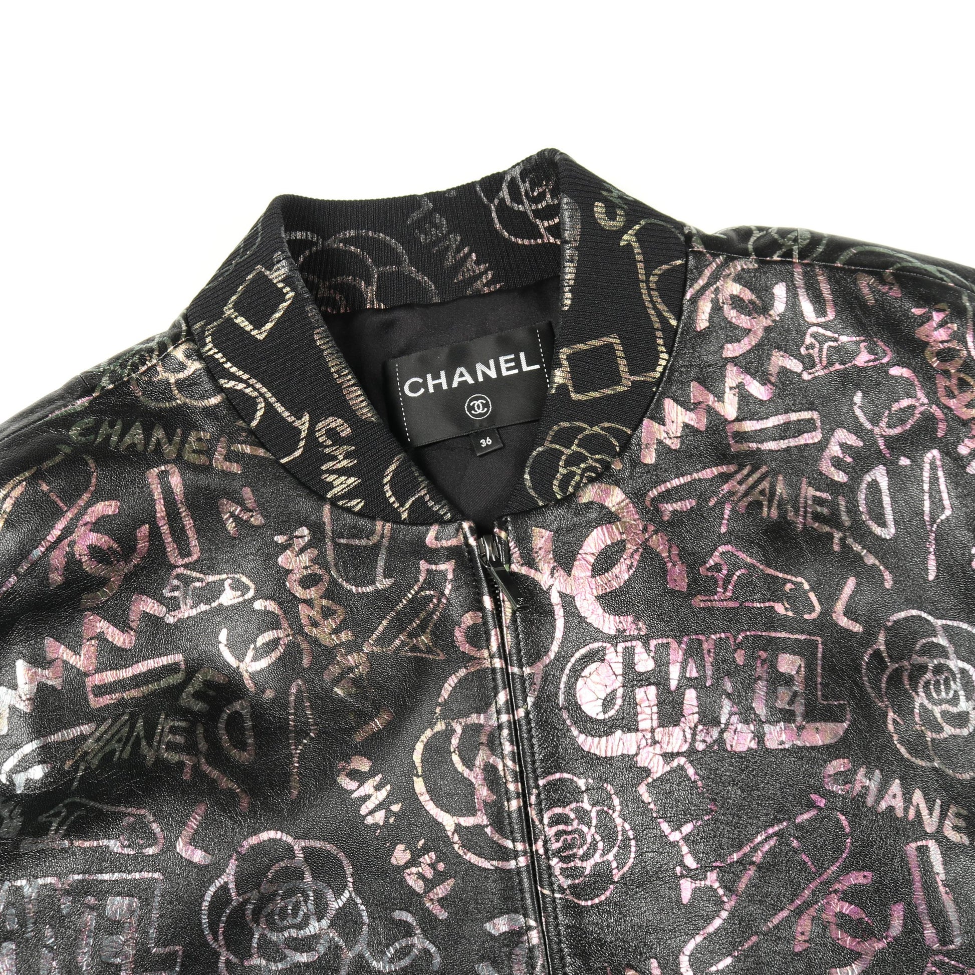 ブルゾン 総柄 ラムスキン シルク ブラック マルチカラー 偏光 シャネル アウター CHANEL