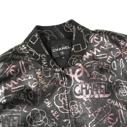 ブルゾン 総柄 ラムスキン シルク ブラック マルチカラー 偏光 シャネル アウター CHANEL