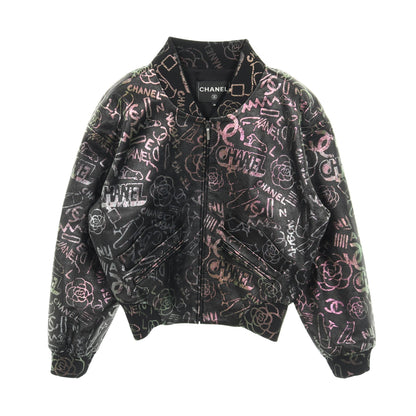 ブルゾン 総柄 ラムスキン シルク ブラック マルチカラー 偏光 シャネル アウター CHANEL